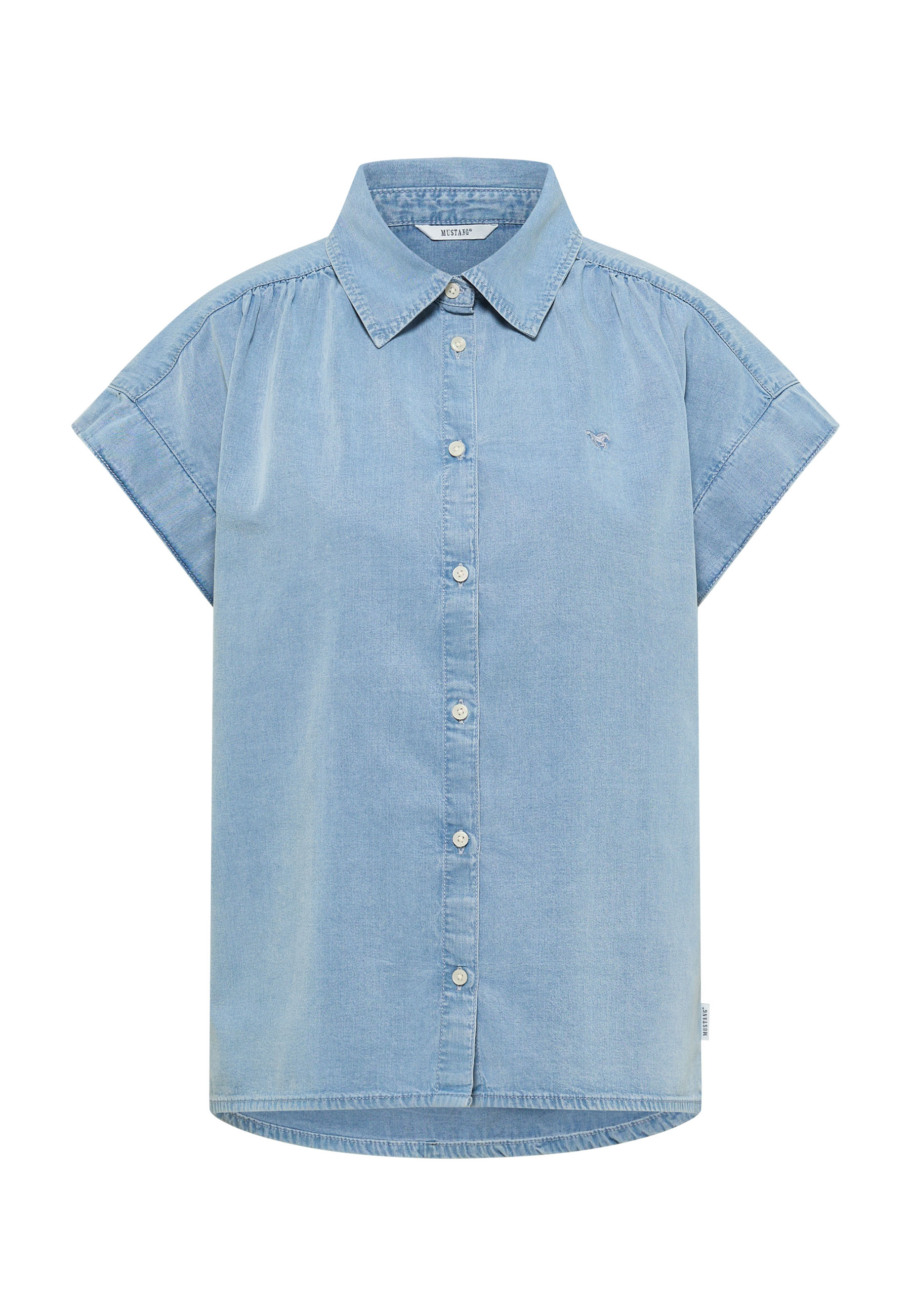 denim, shirt, button-down, short-sleeve, light blue