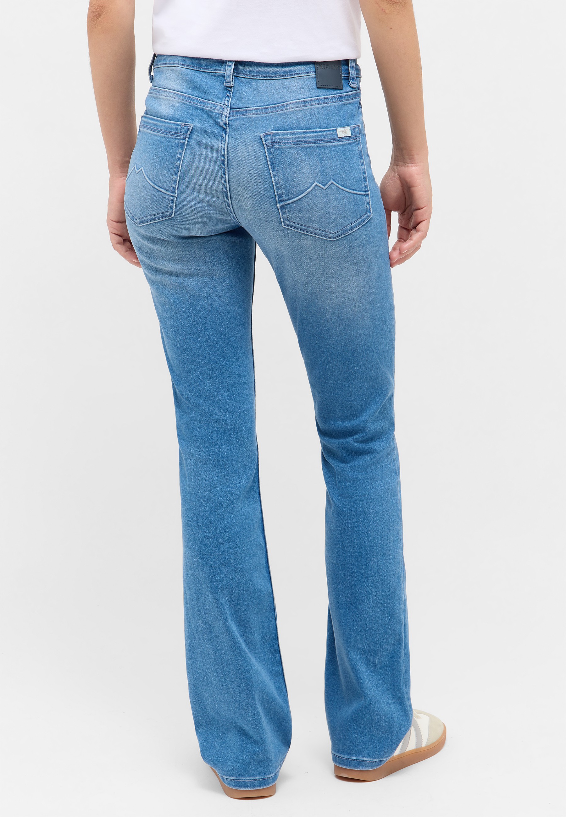 Jeans, Blue denim, Back pockets, Flare/bootcut, Mid-rise