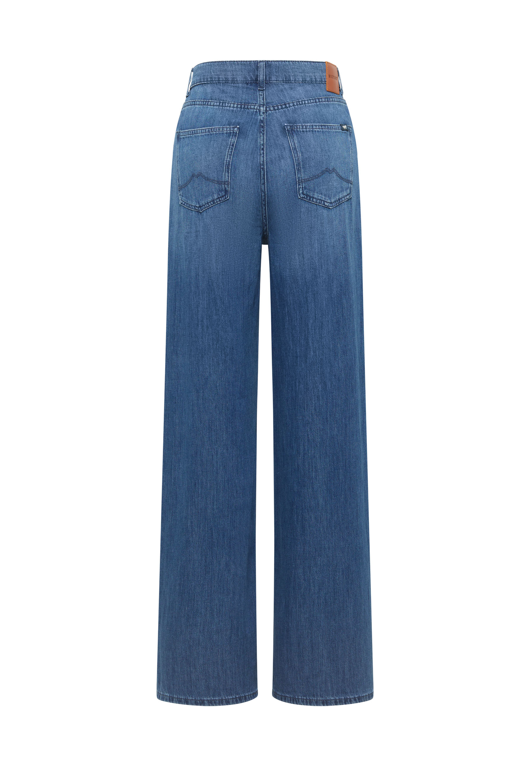 jeans, denim, weite-bein, hintertaschen, mittelblau