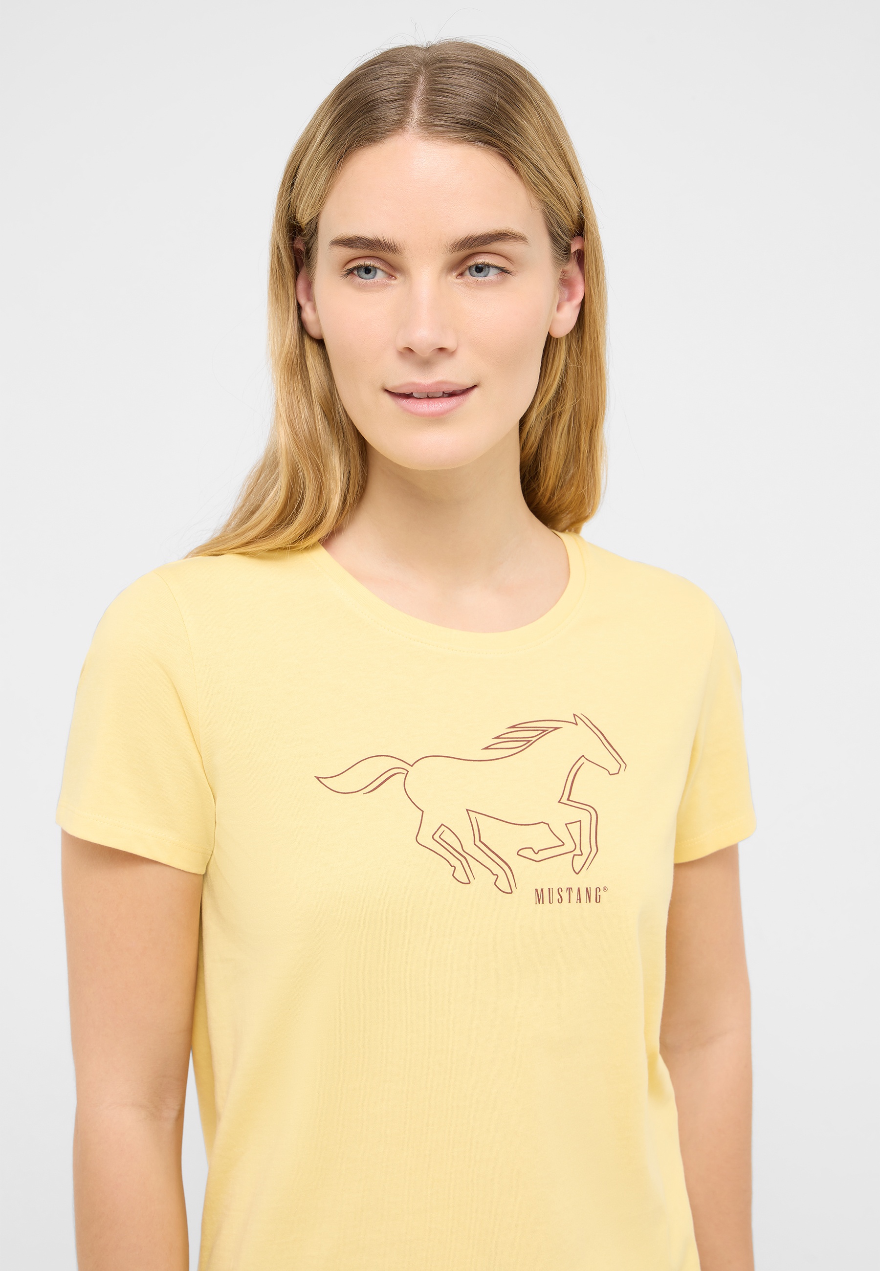 t-shirt, gelb, kurzarm, pferde grafik, Mustang logo