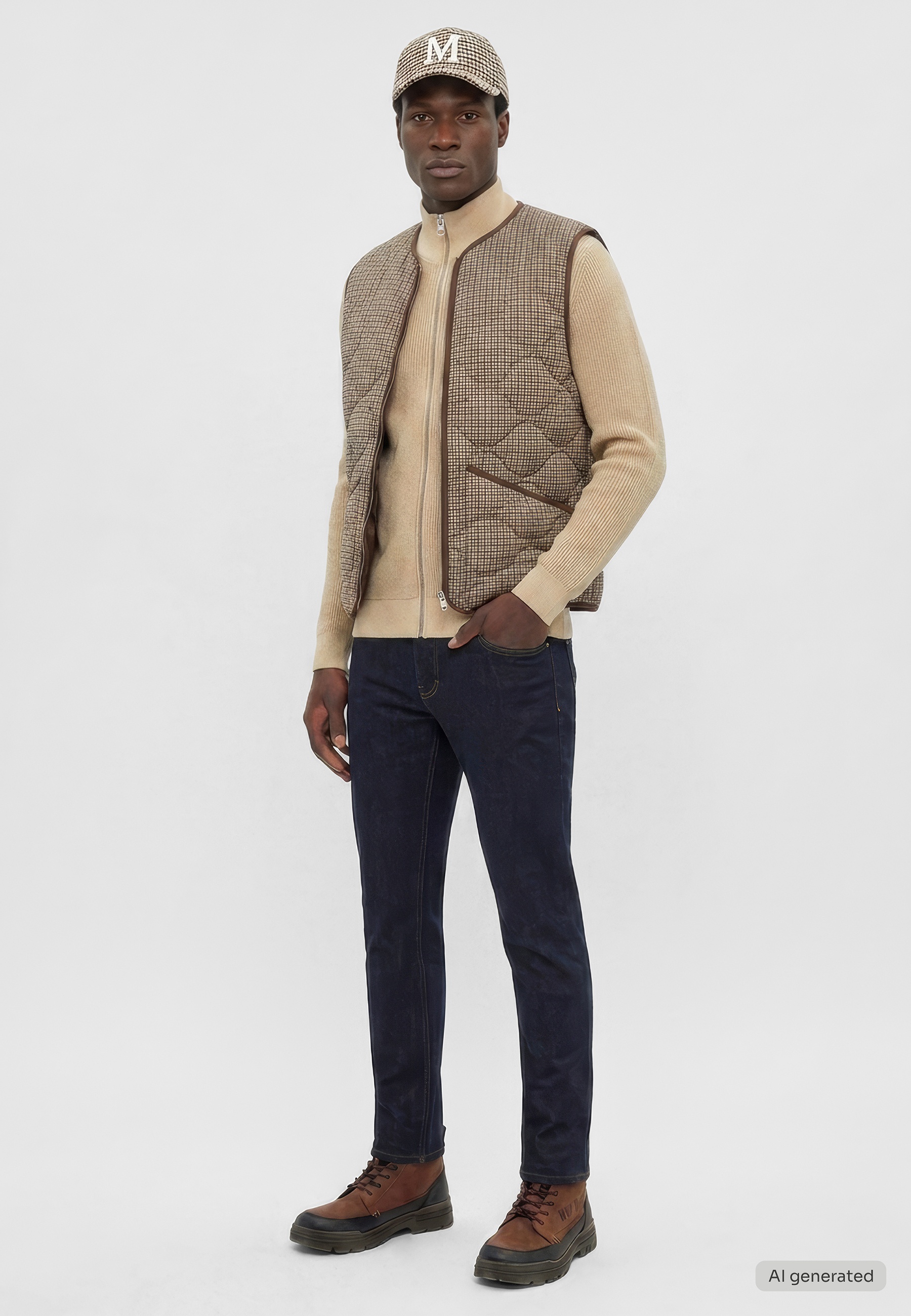 Weste, Jacke, Herrenoutfit, Karo/Check Muster, Beige Braun