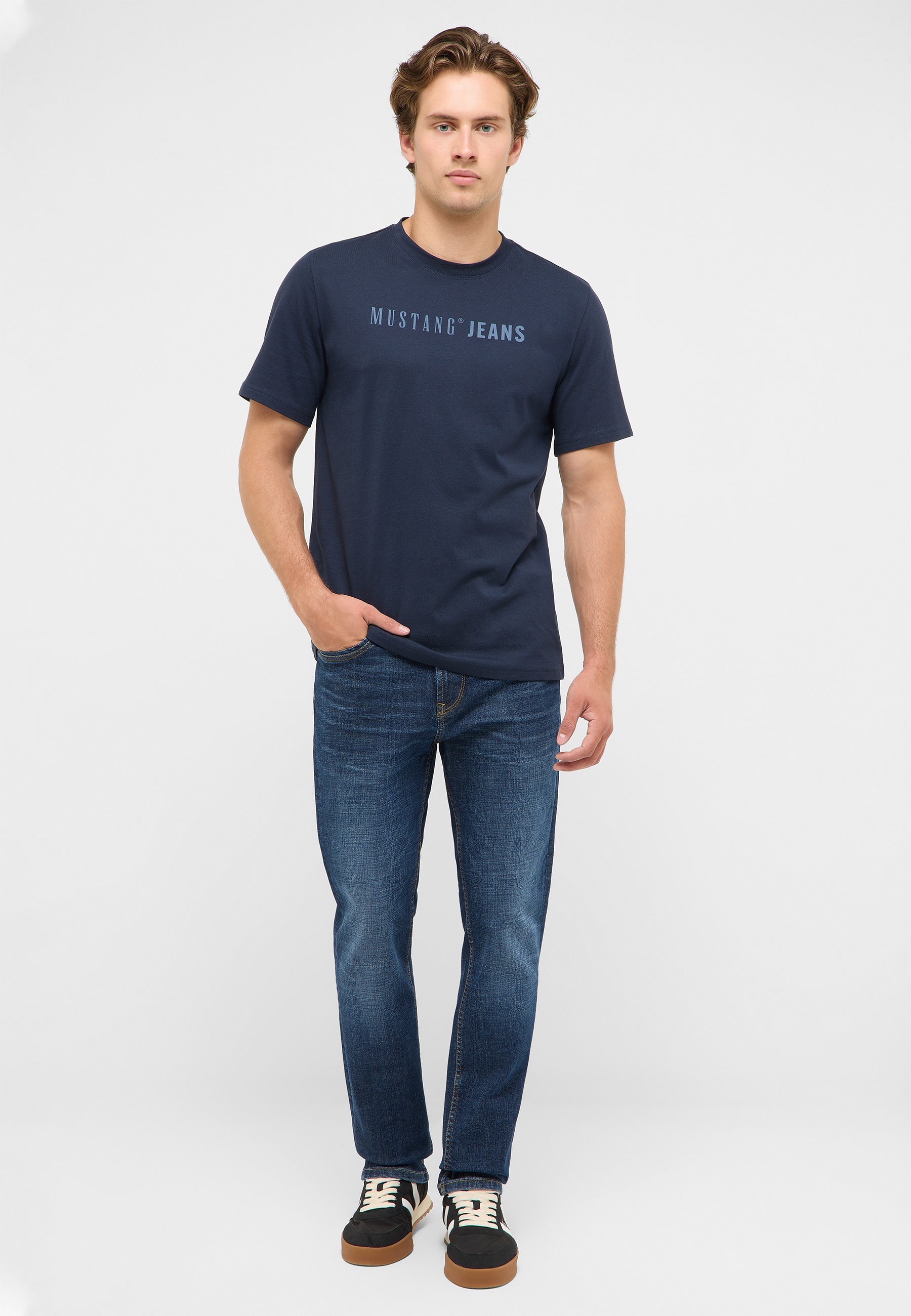 tshirt, kurzarmshirt, navy, mustang jeans, jeans-look