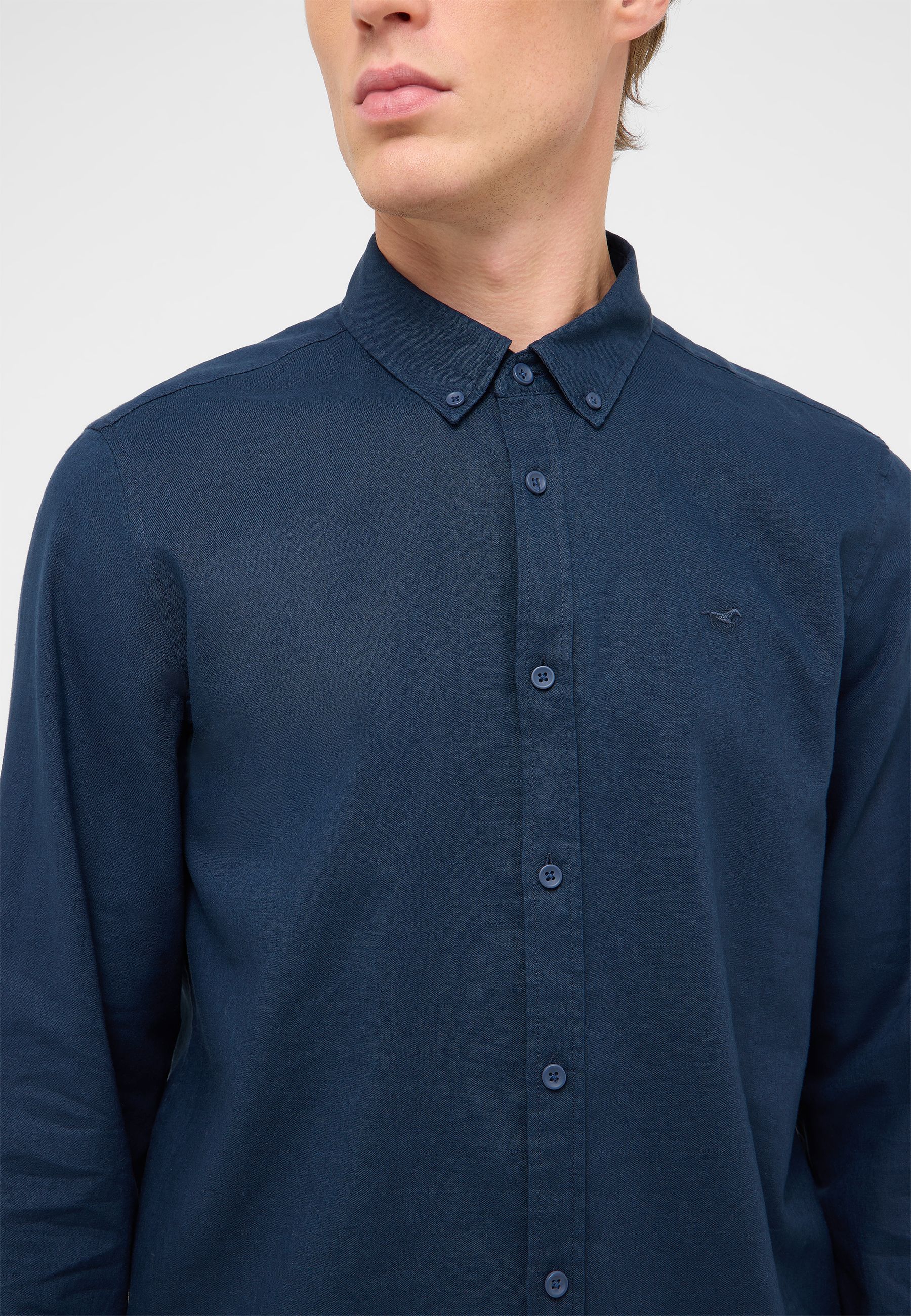 Hemd, Langarm, Knopfleiste, Navy, Kleines Logo