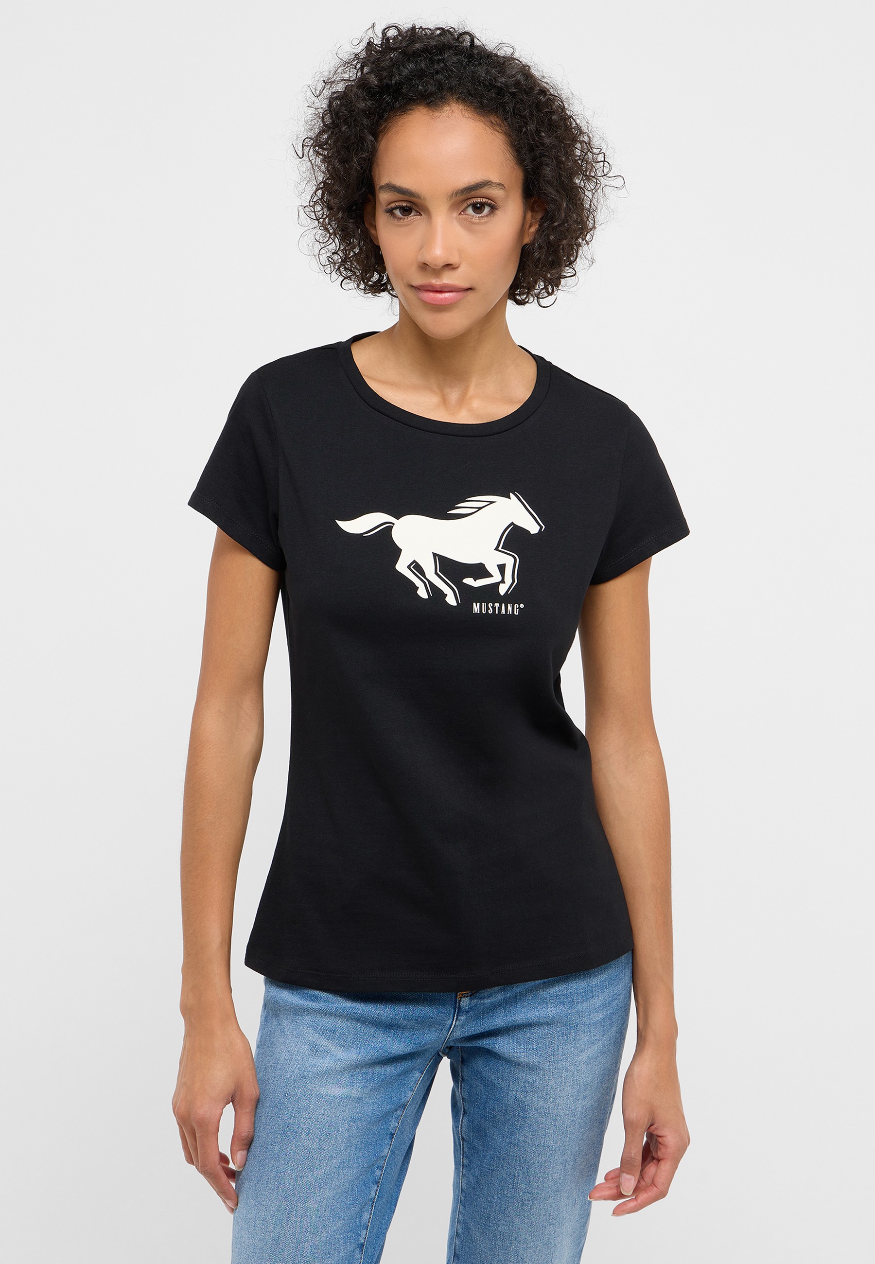 t-shirt, schwarz, pony logo, kurzarm, mustang