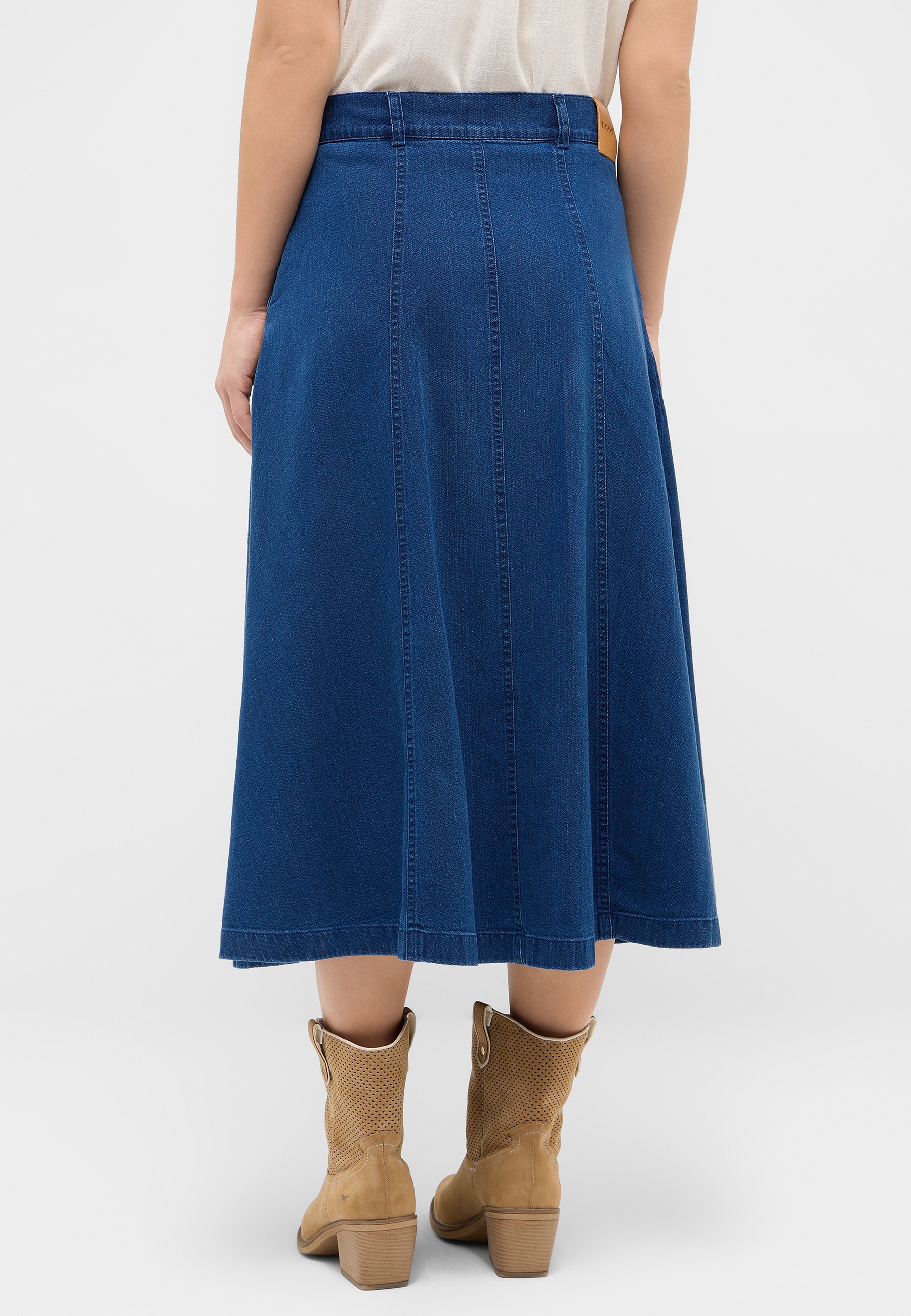 Jeansrock, Midirock, Denim, A-Linien, Metallknopf?