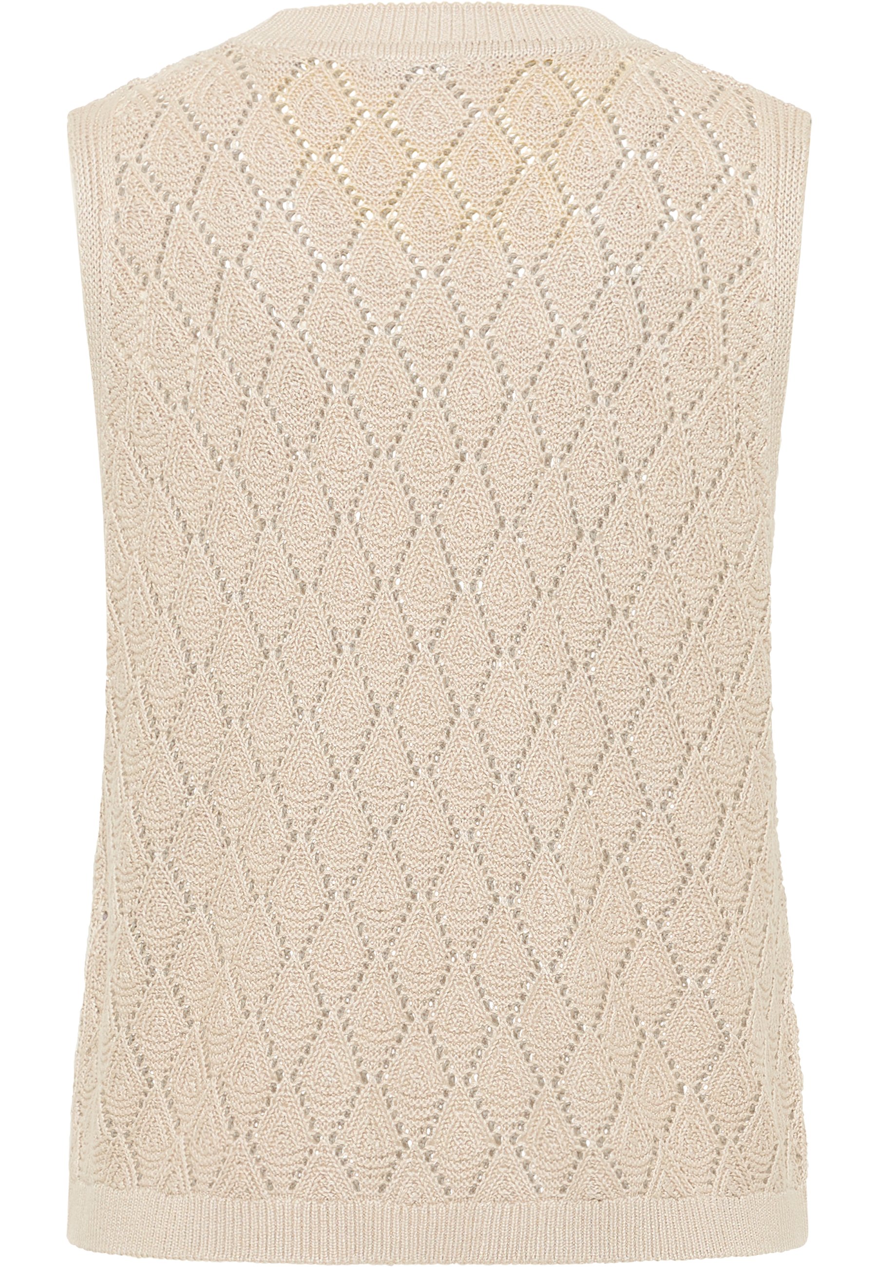 Weste, Strickware, Kragenlos, Lochmuster, Beige