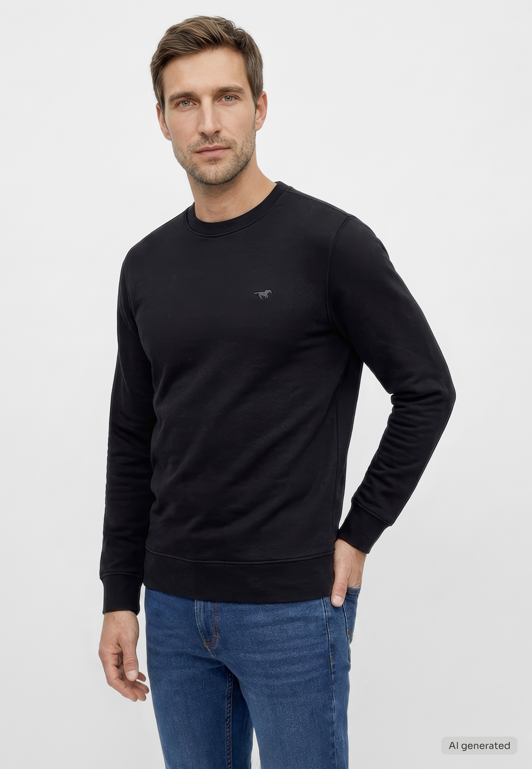 Sweatshirt, Crew neck, Schwarz, Langarm, Uni