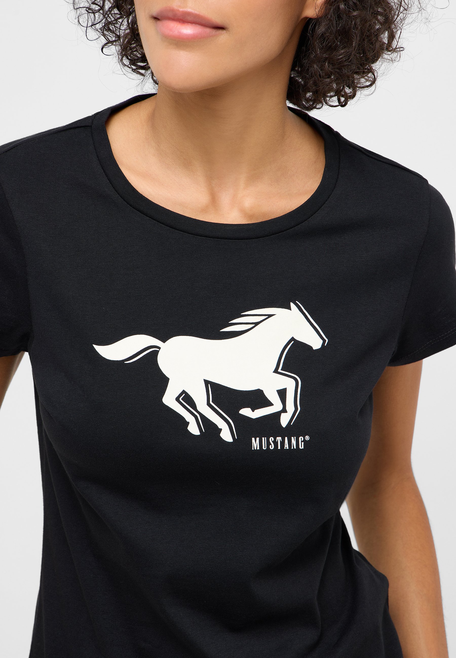 T-Shirt, Horse logo, Schwarz, Kurzarm, Rundhals
