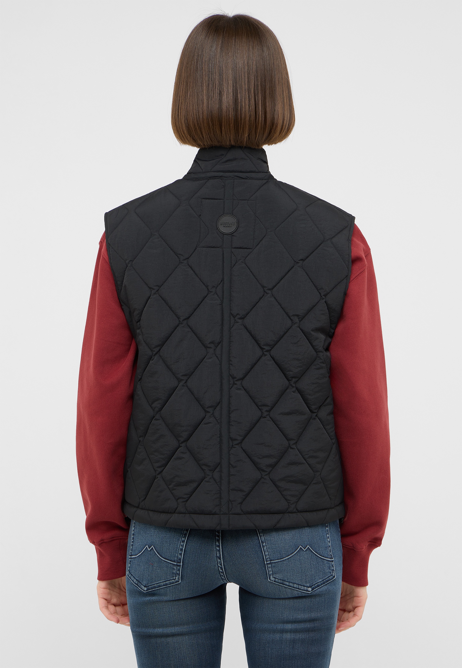 quilted vest, puffer vest, black vest, back view, diamond quilted