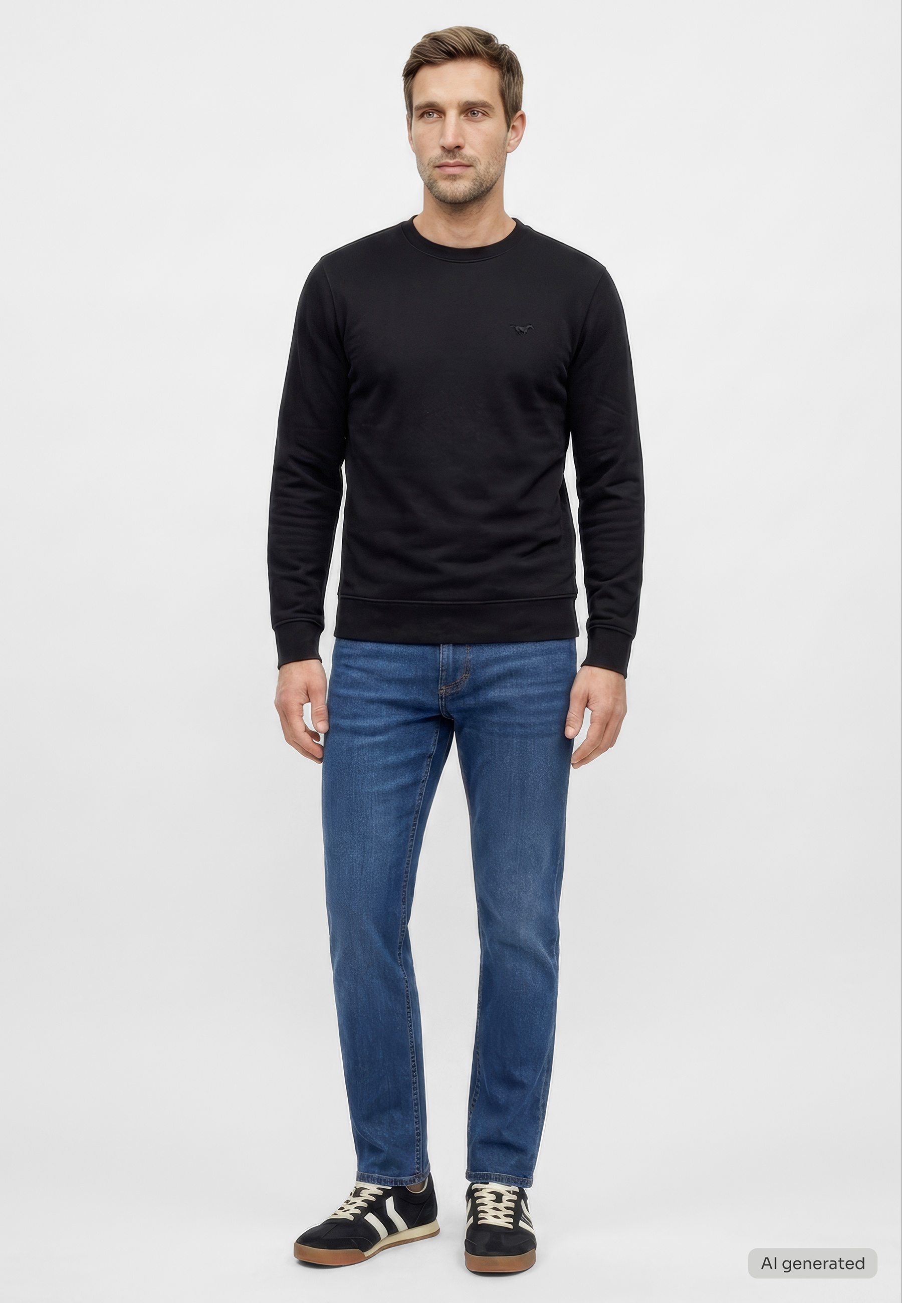 Sweatshirt, schwarz, Rundhals, Langarm, Jeans-Optik