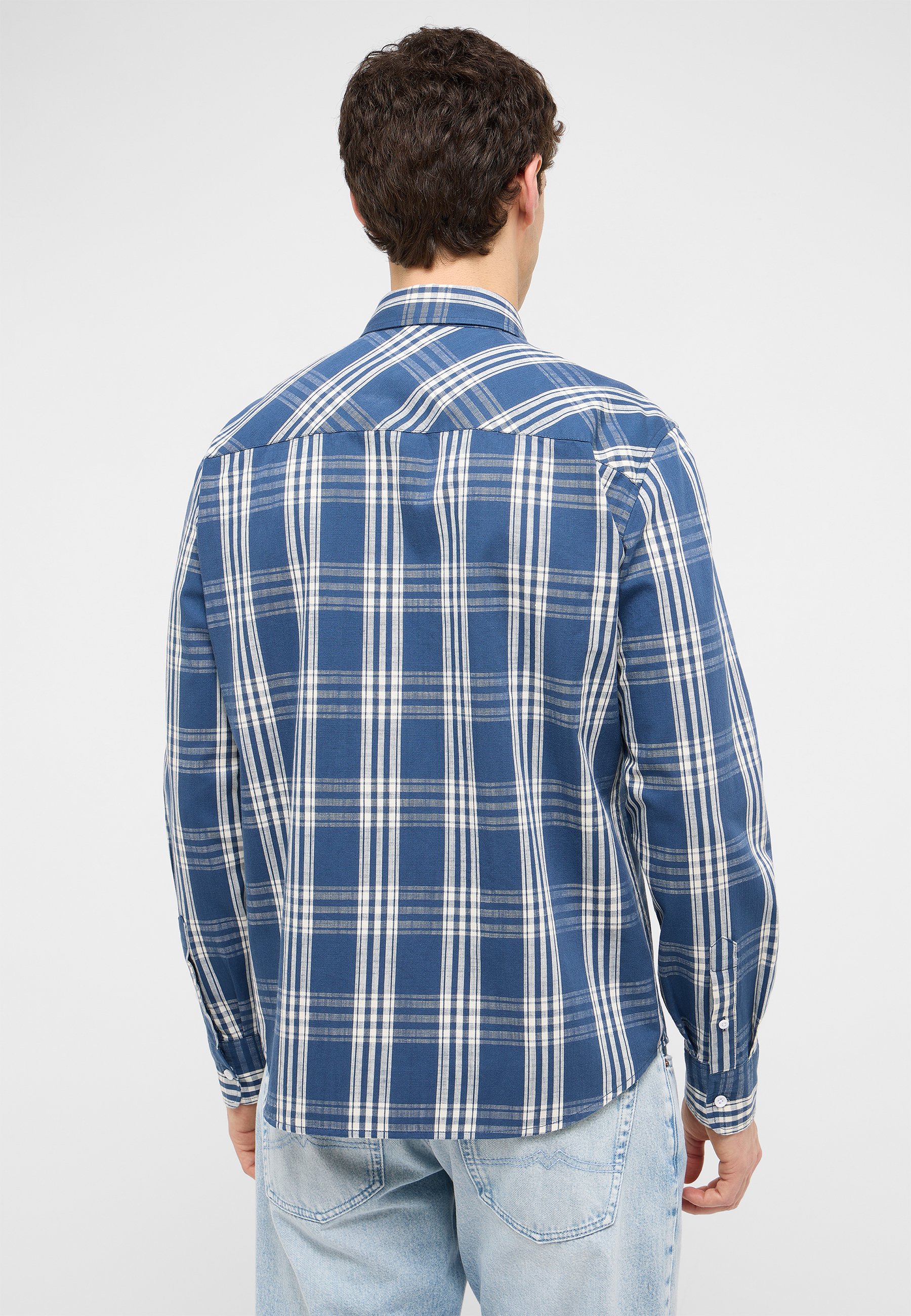 chemise, plaid, manches longues, bleu, chemise à carreaux