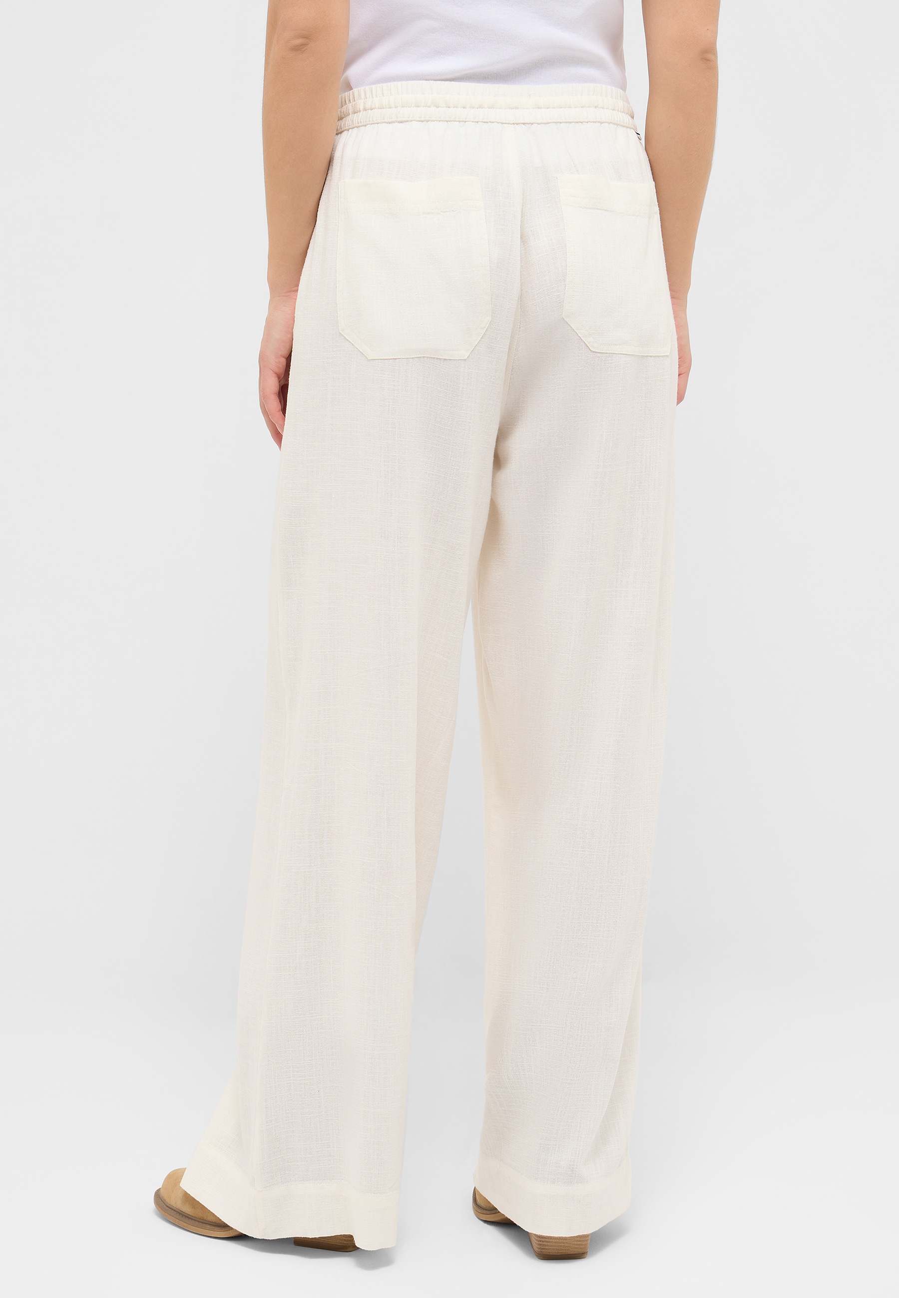 hosen, leinen, beige, weite beine, hintertaschen