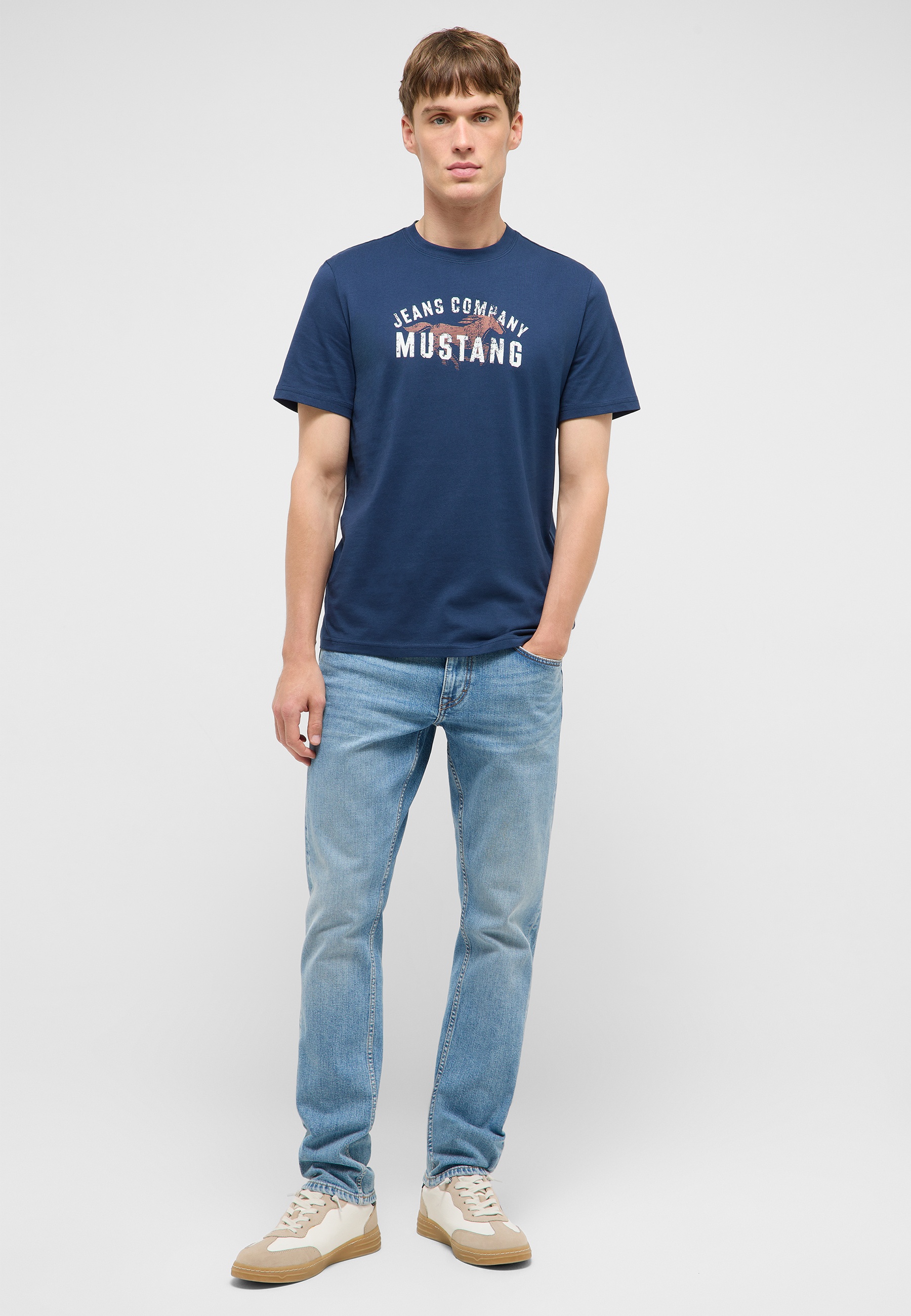 T-Shirt, Rundhalsausschnitt, Mustang, Kurzarm, Grafik-Tee