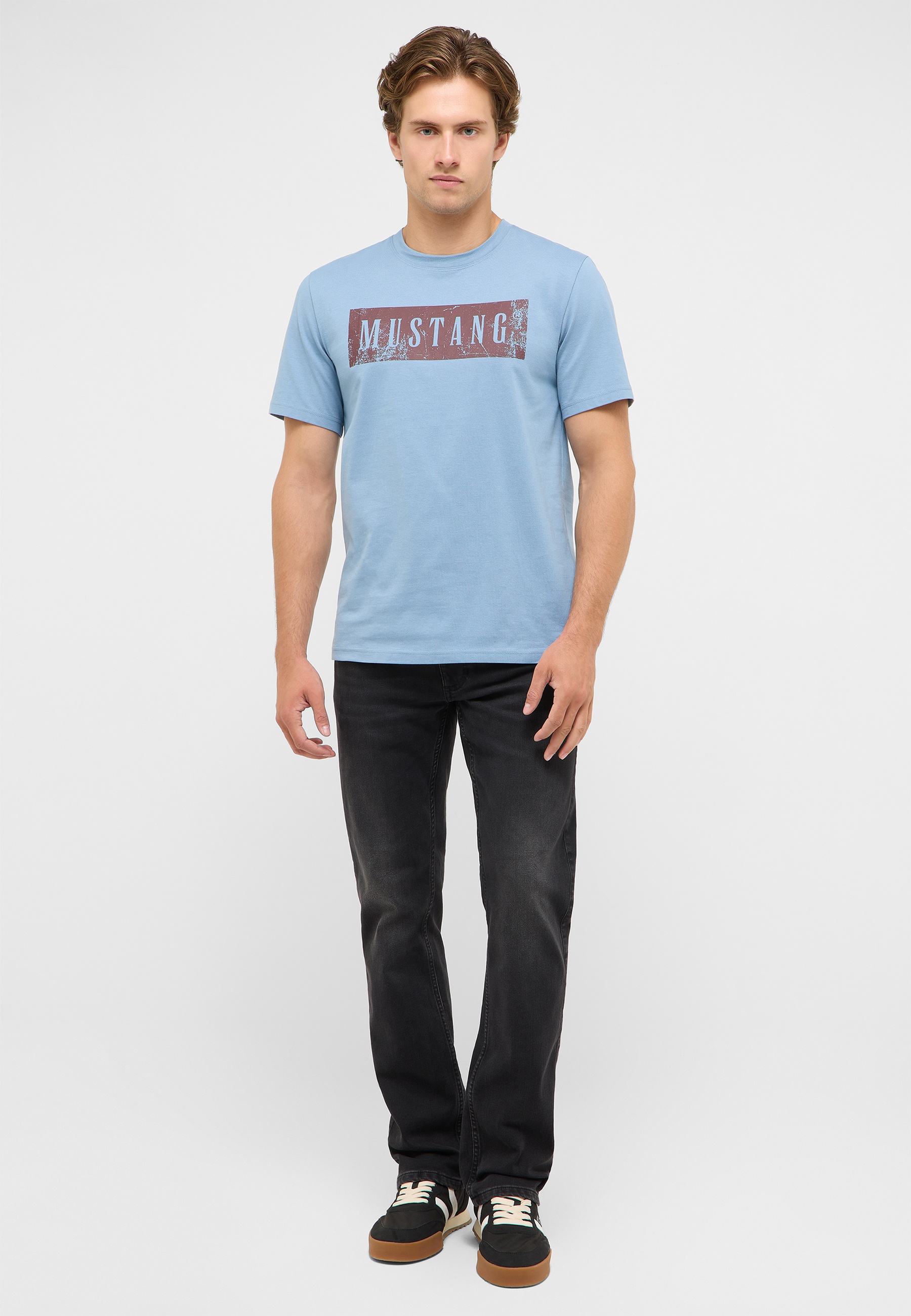 T-Shirt, Mustang-Logo, Blau, Kurzarm, Casual