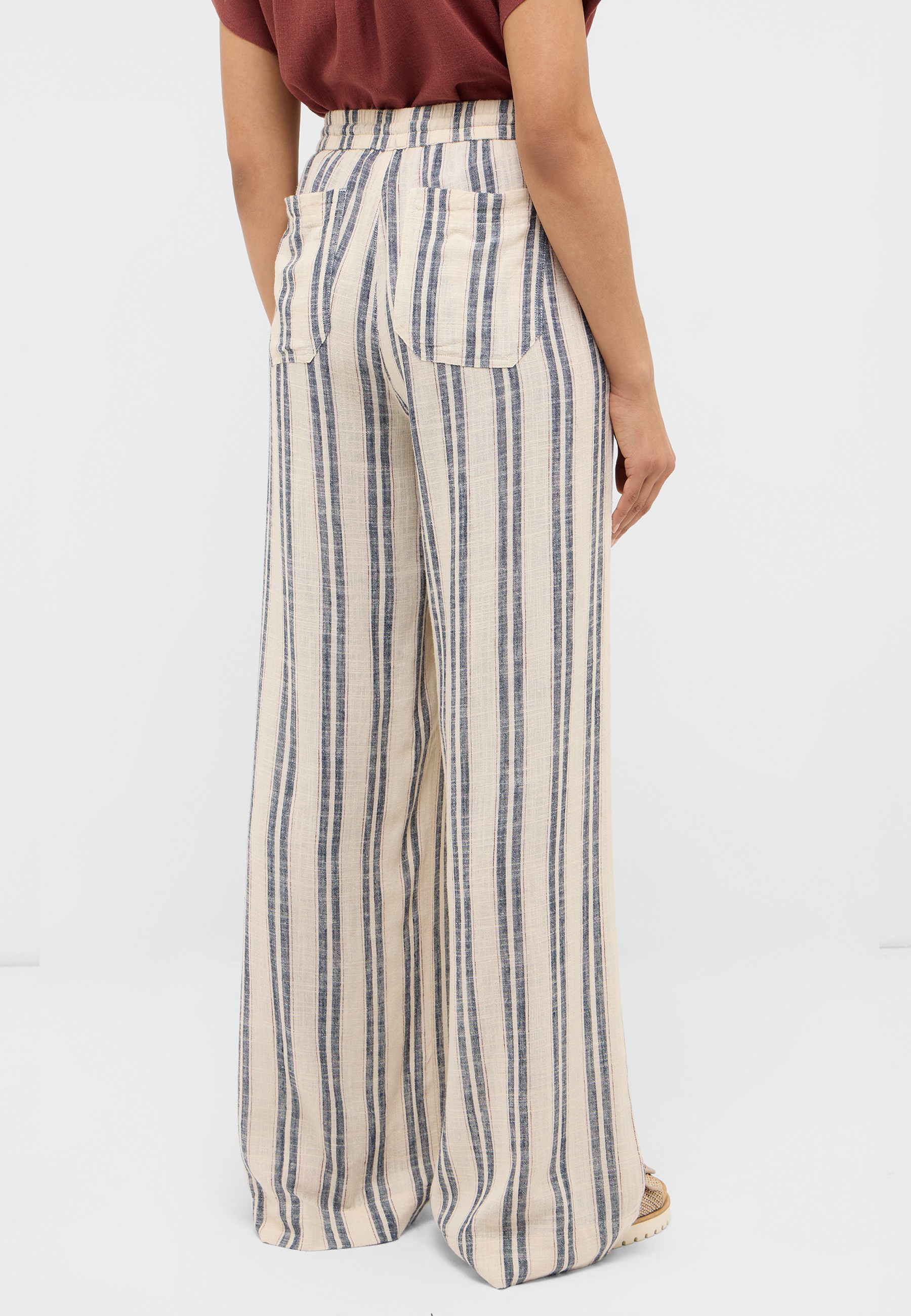 Streifenhose, Latzhose, Baumwolle, Wide-leg, BlauBeige