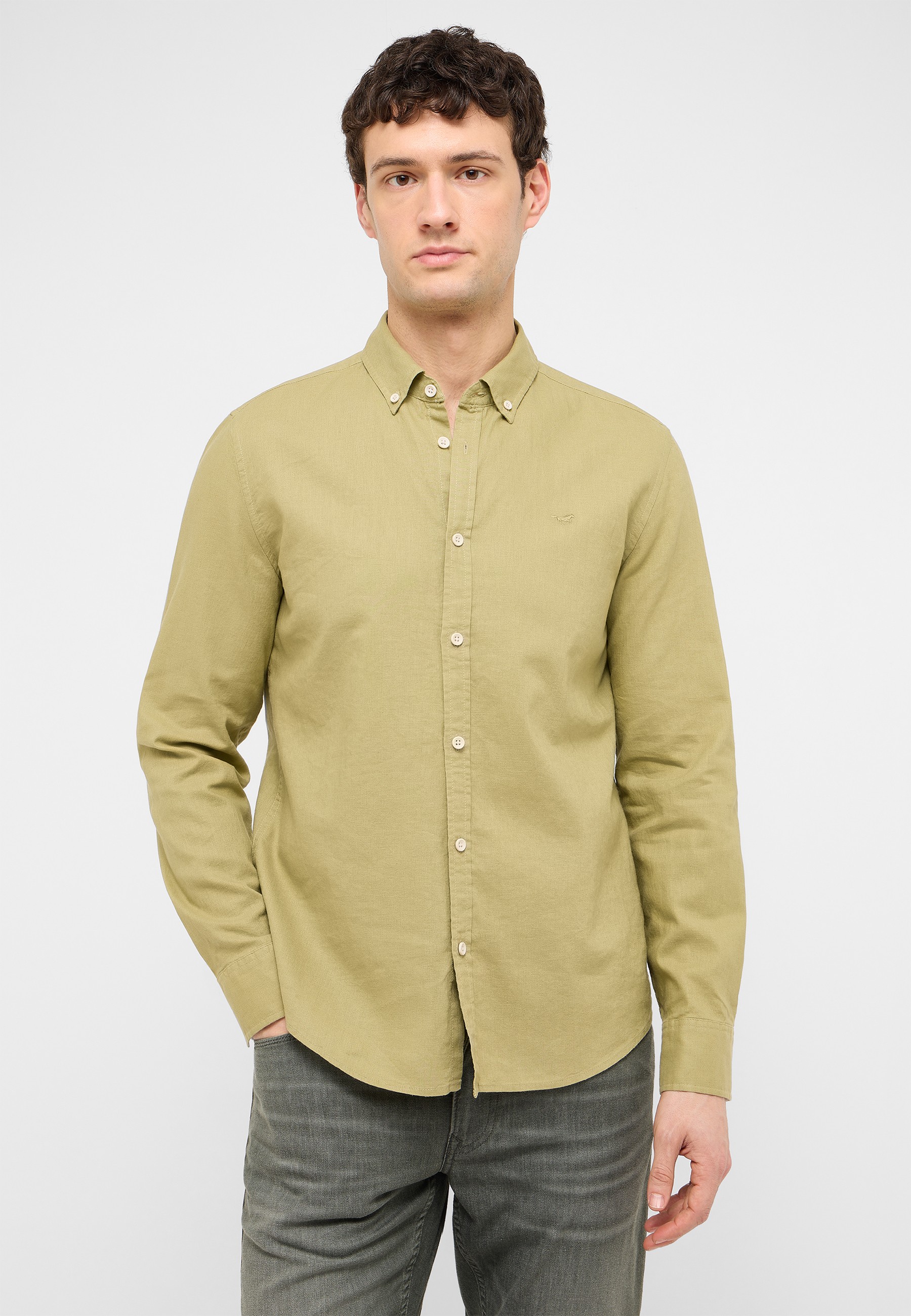 Hemd, Langarm, Kragen, Knopfleiste, Beige