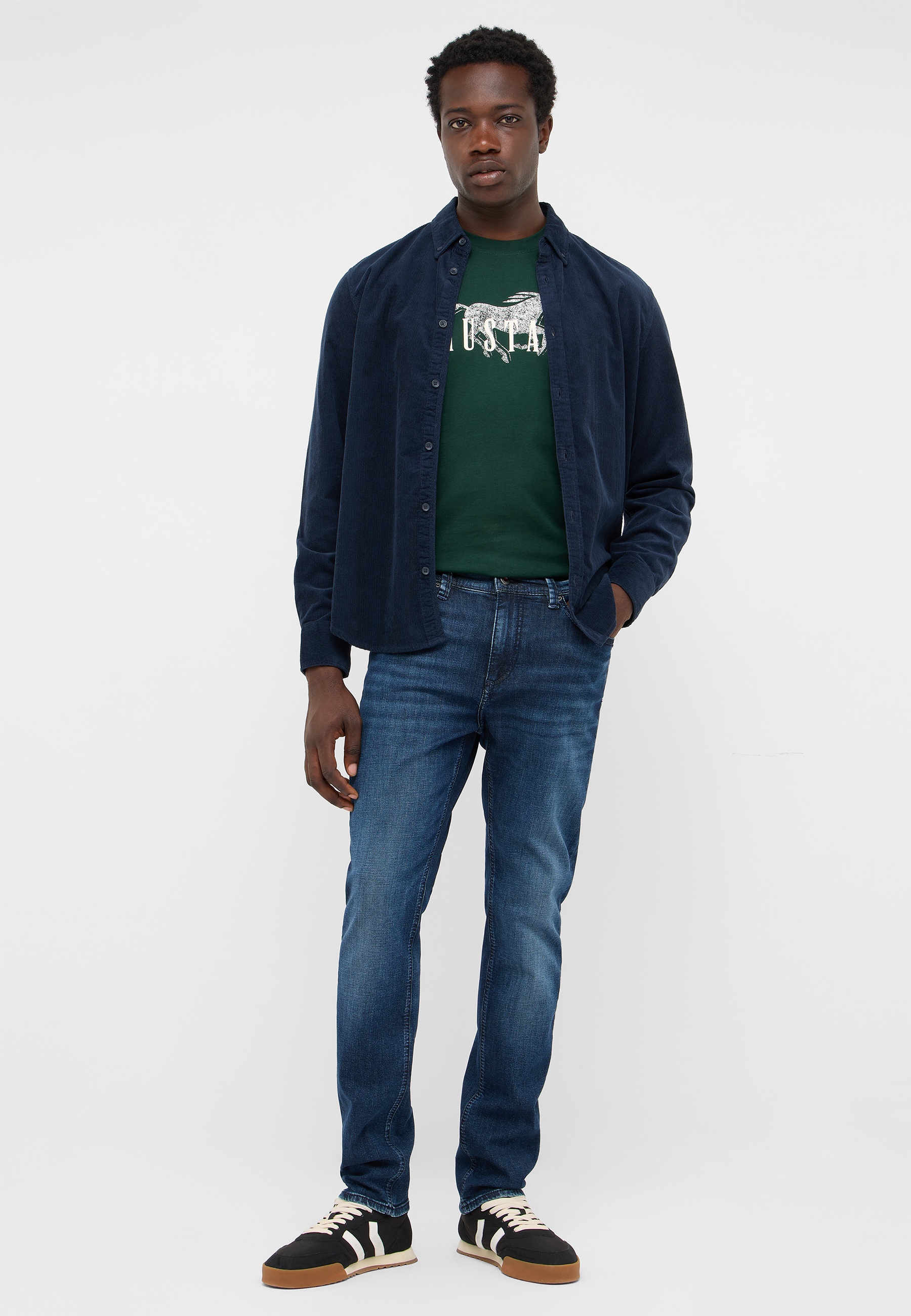 jeans, t-shirt, corduroy shirt, blue cardigan, casual outfit