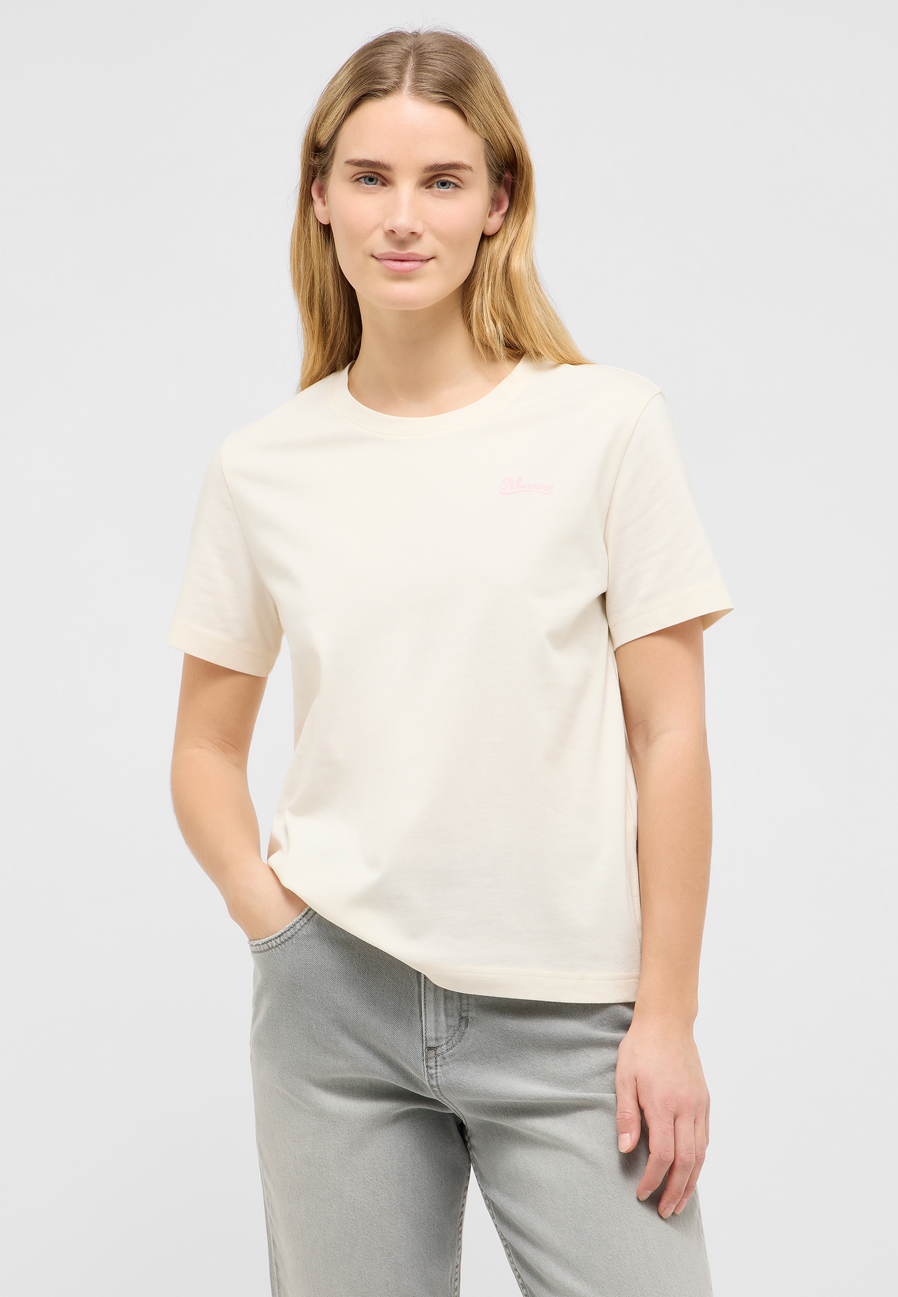 T-Shirt, Kurzarm, Beige, Rundhals, Shirt ohne Marke
