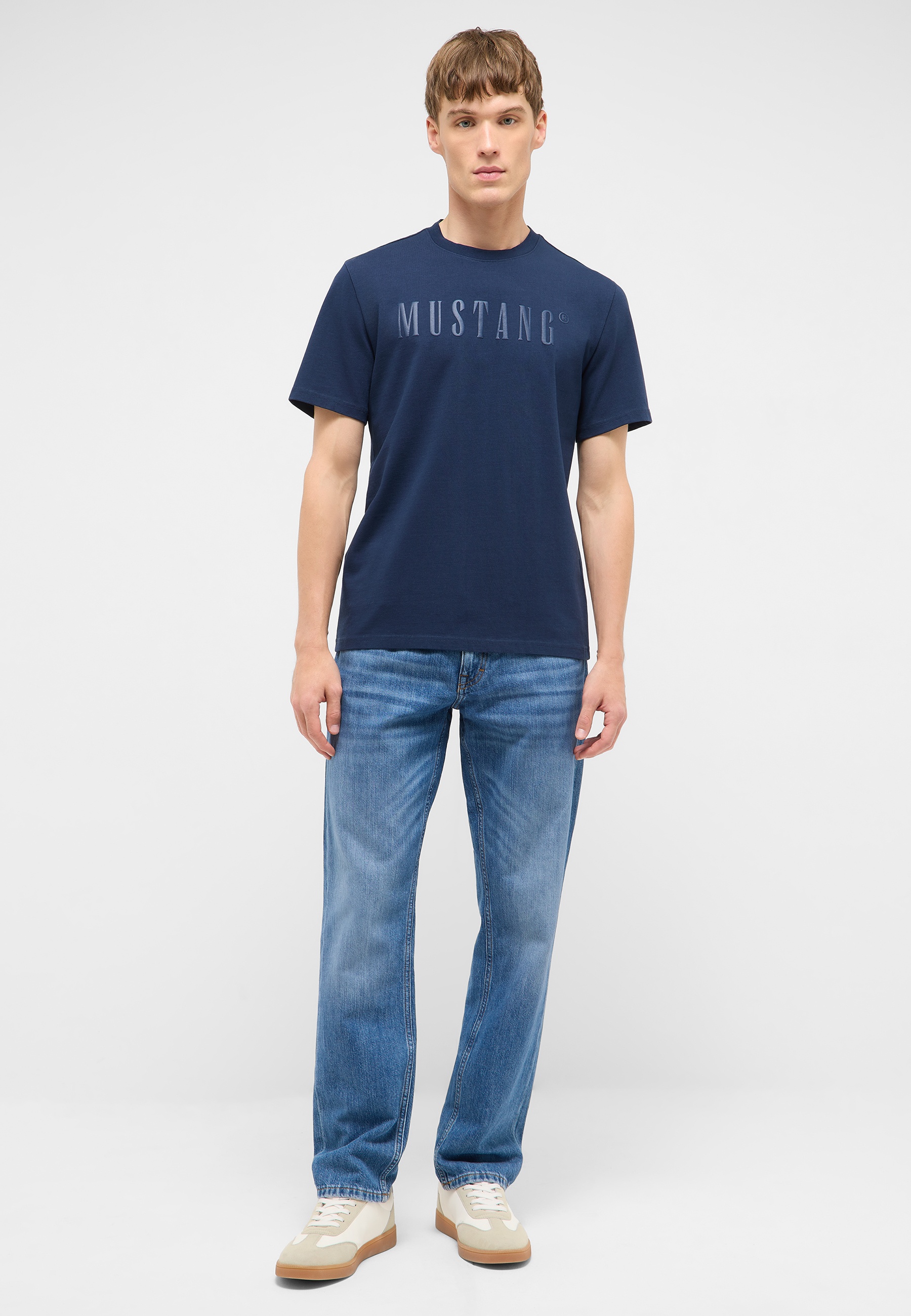 t-shirt, Rundhalsausschnitt, Kurzarm, Navy, Mustang-Logo