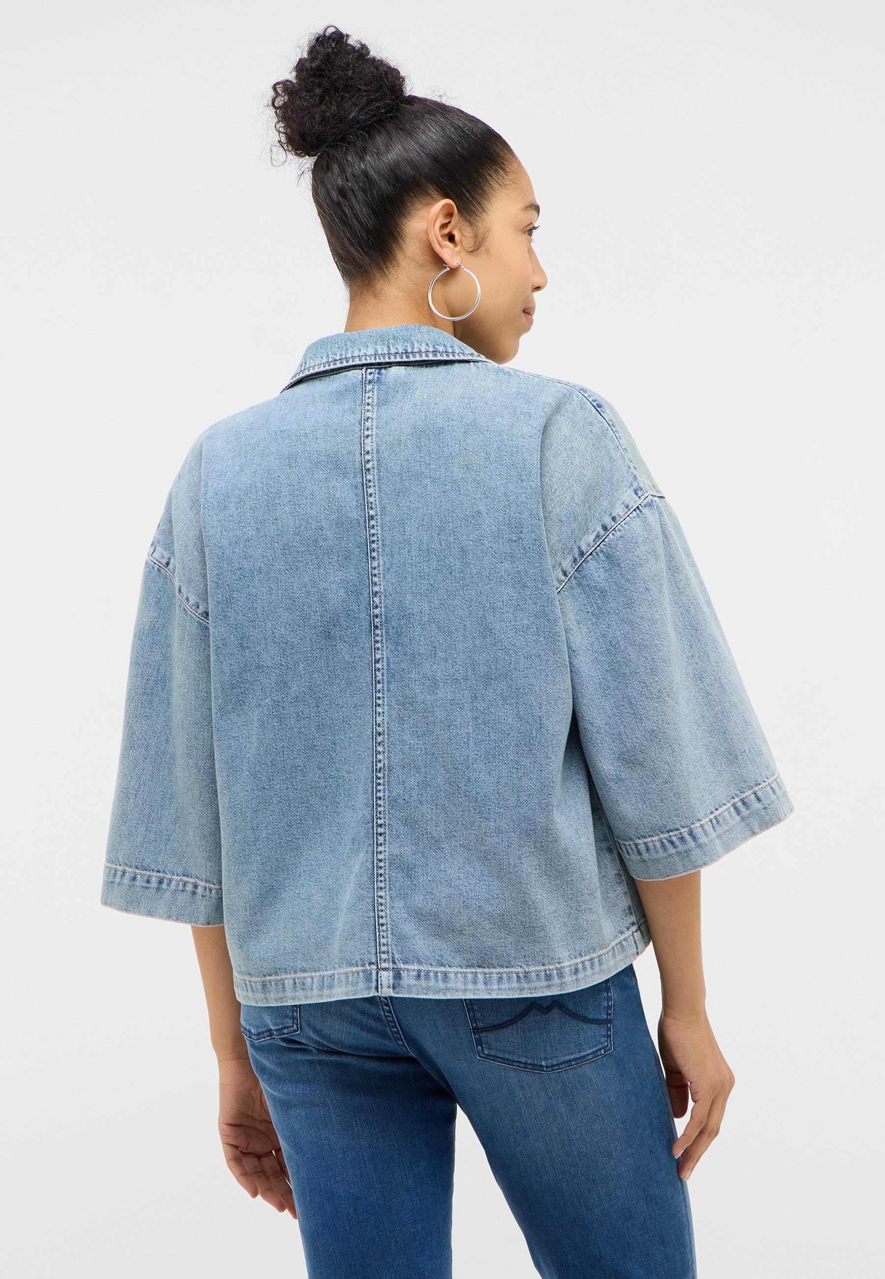 Denimjacke, leichtes Waschung, Loose Fit, Dreiviertelärmel, Rückansicht