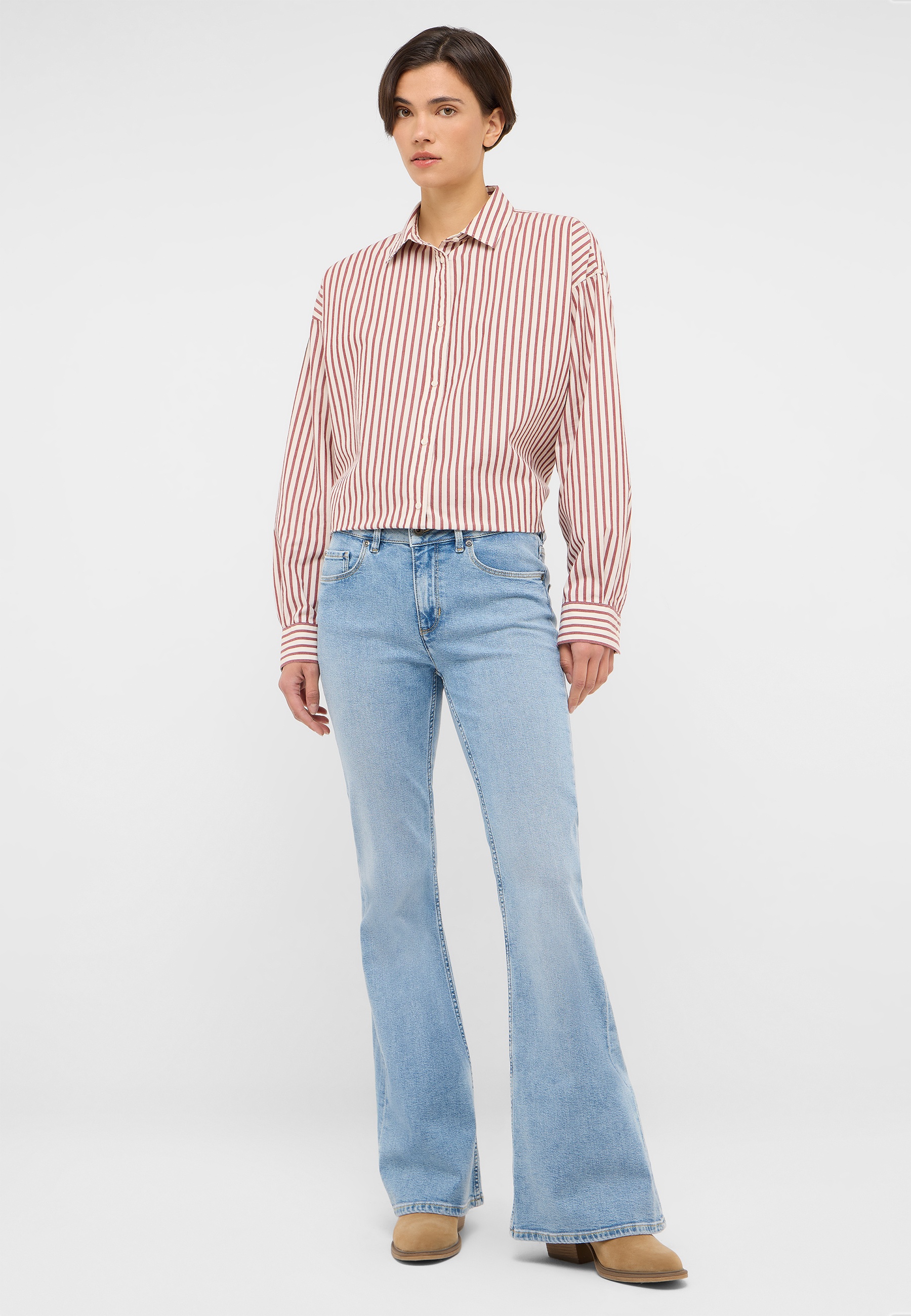 Striped shirt, Button-down, Collared shirt, Long sleeve, Red stripes
