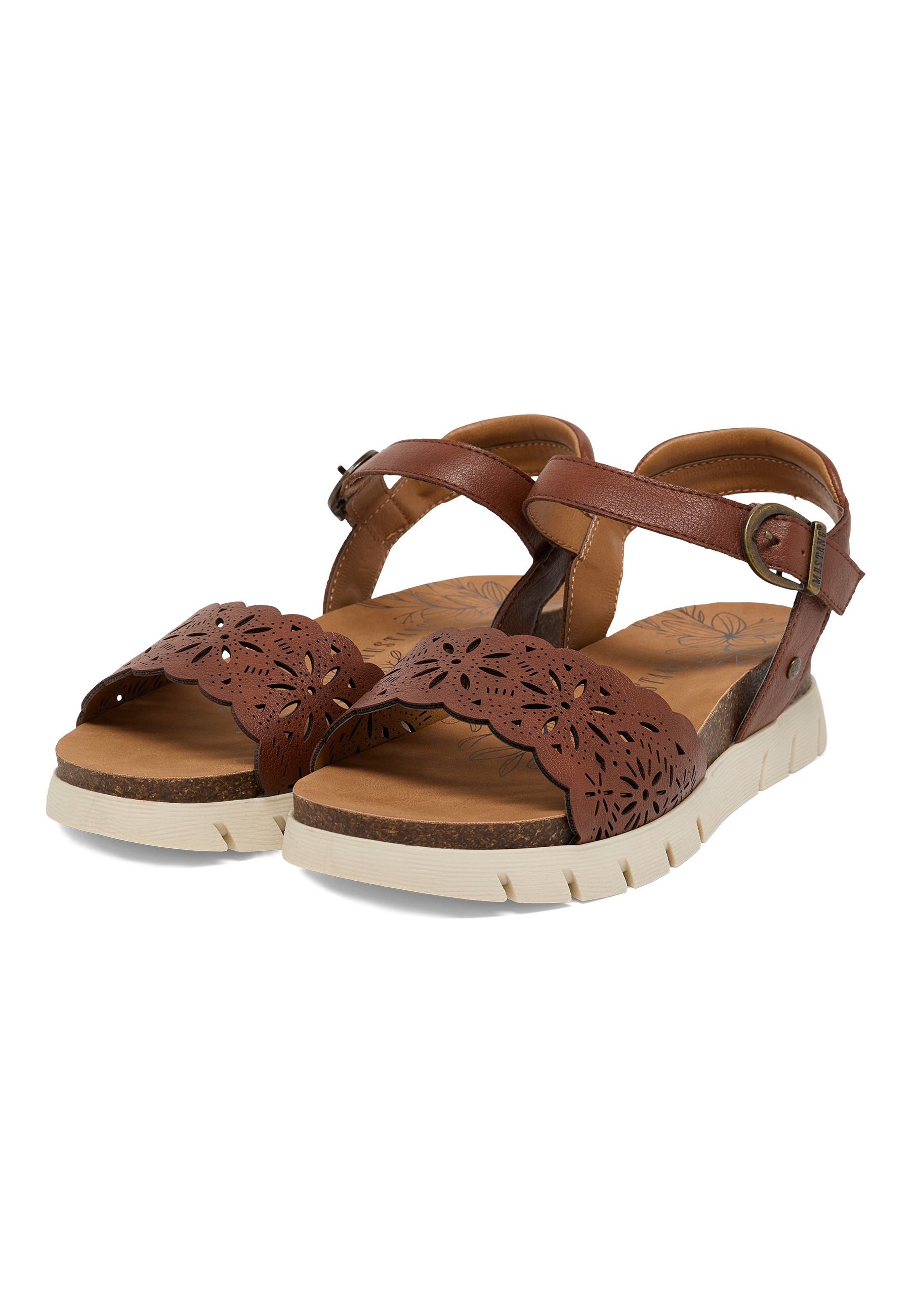 Sandalen, Leder, Braun, Blütenmuster, Gummisohle