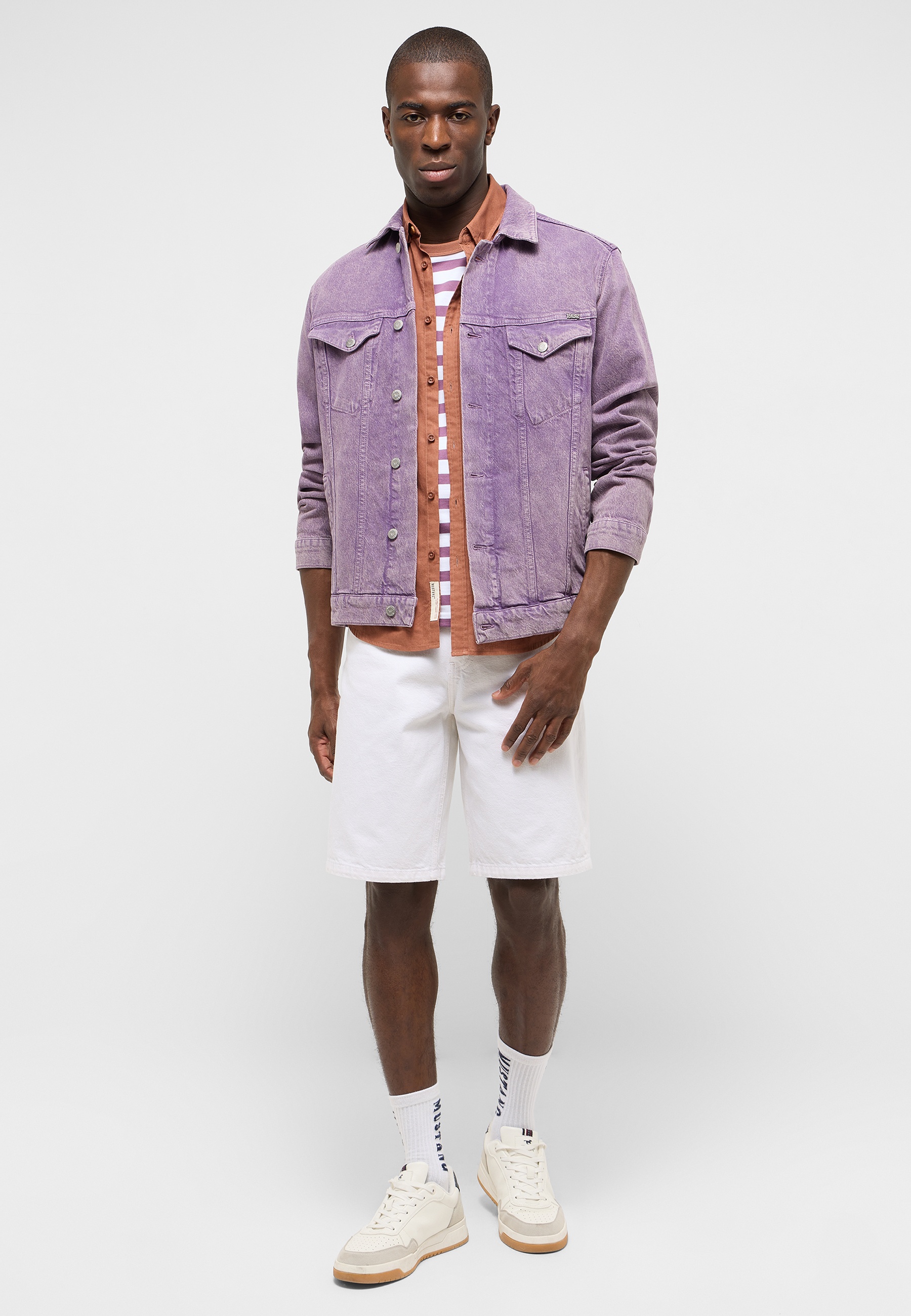 lvert jacke, purple denim, casual jacke, layered outfit, shorts? nope