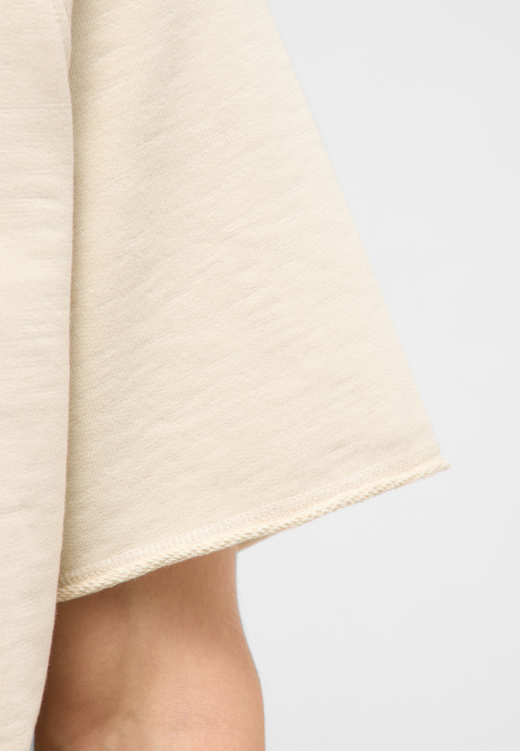 beige, crepe, kurzarm, t-shirt, gewebe-textur