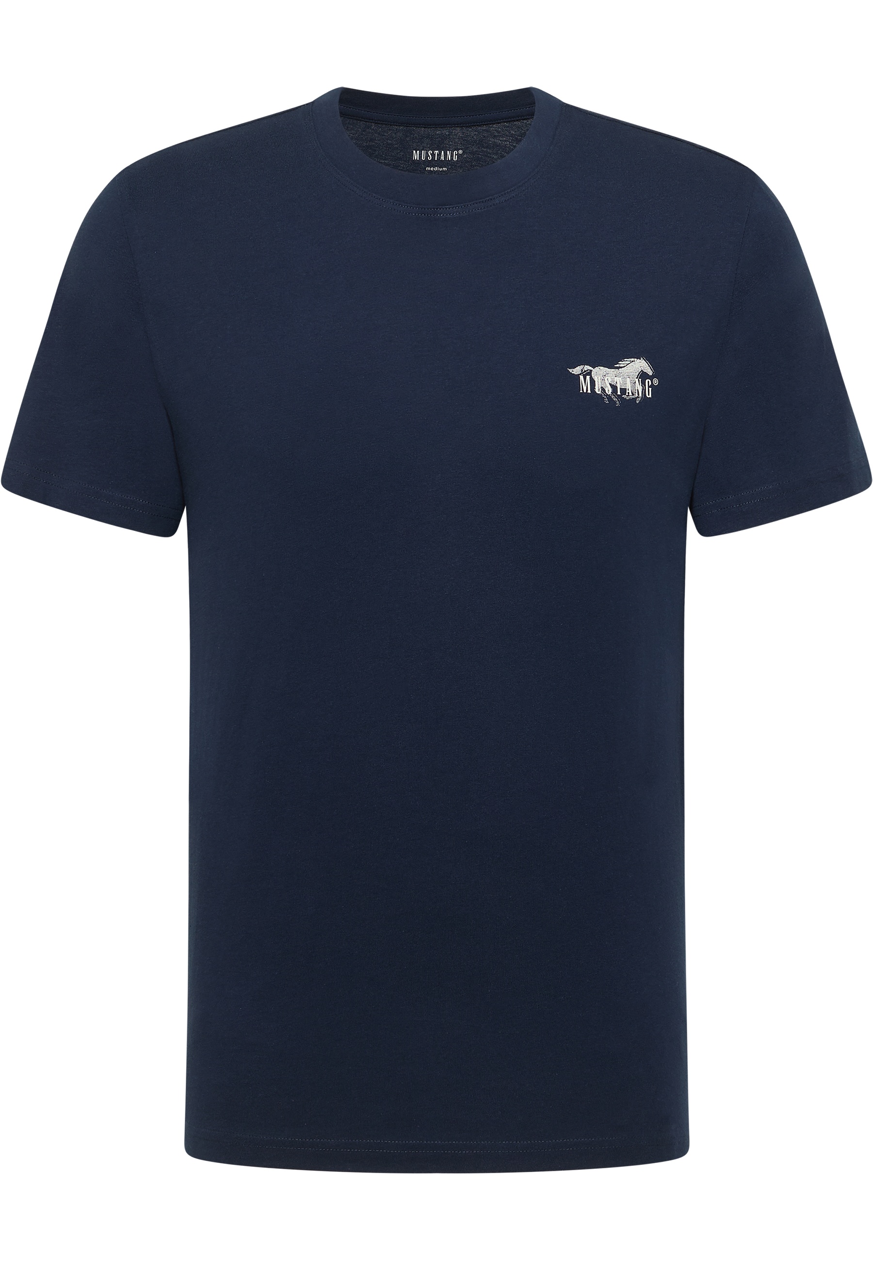 Tee, Crewneck, Kurzarm, Marineblau, Mustang Logo