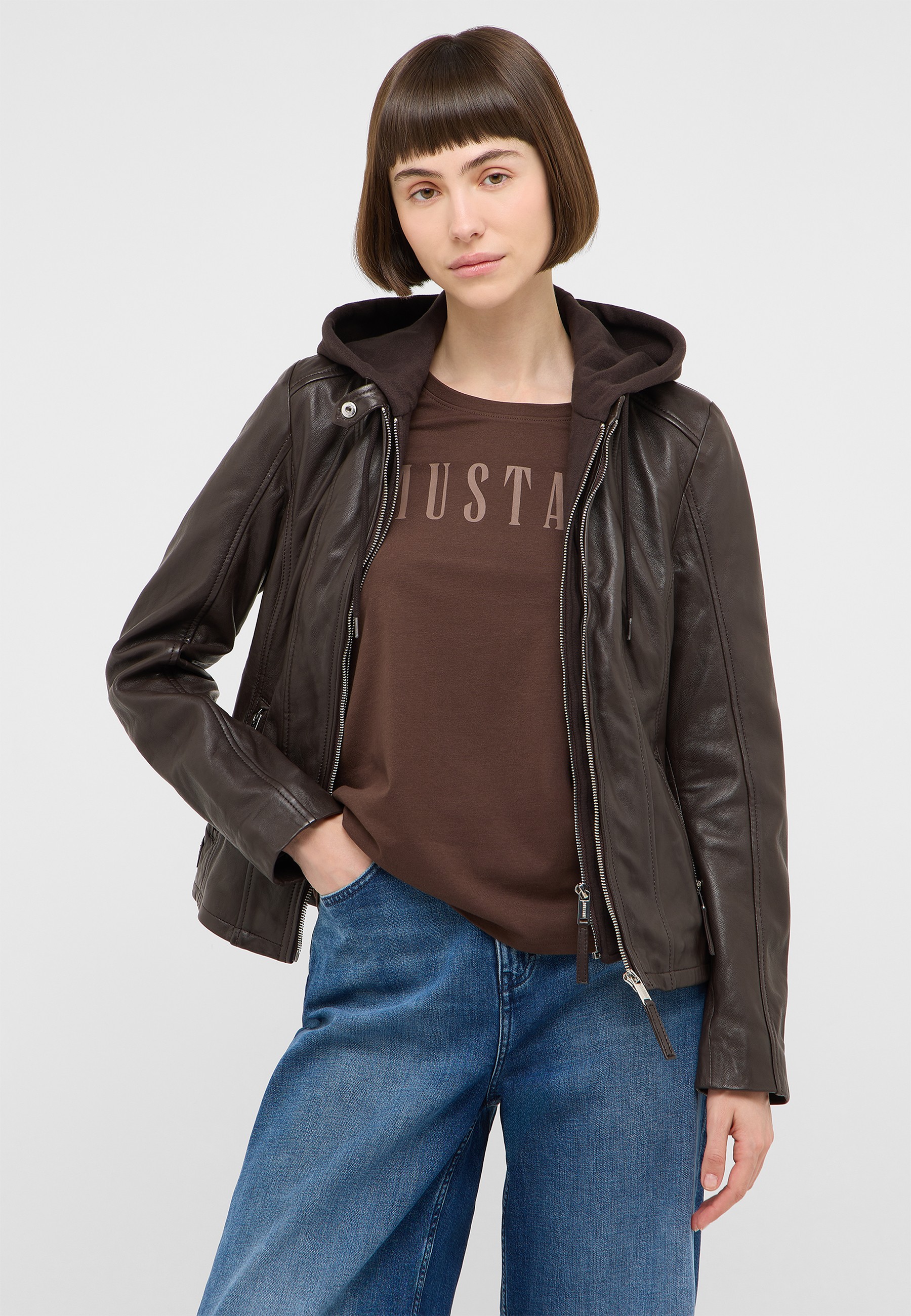 lederjacke, braun, hoodie, jacke, jeans