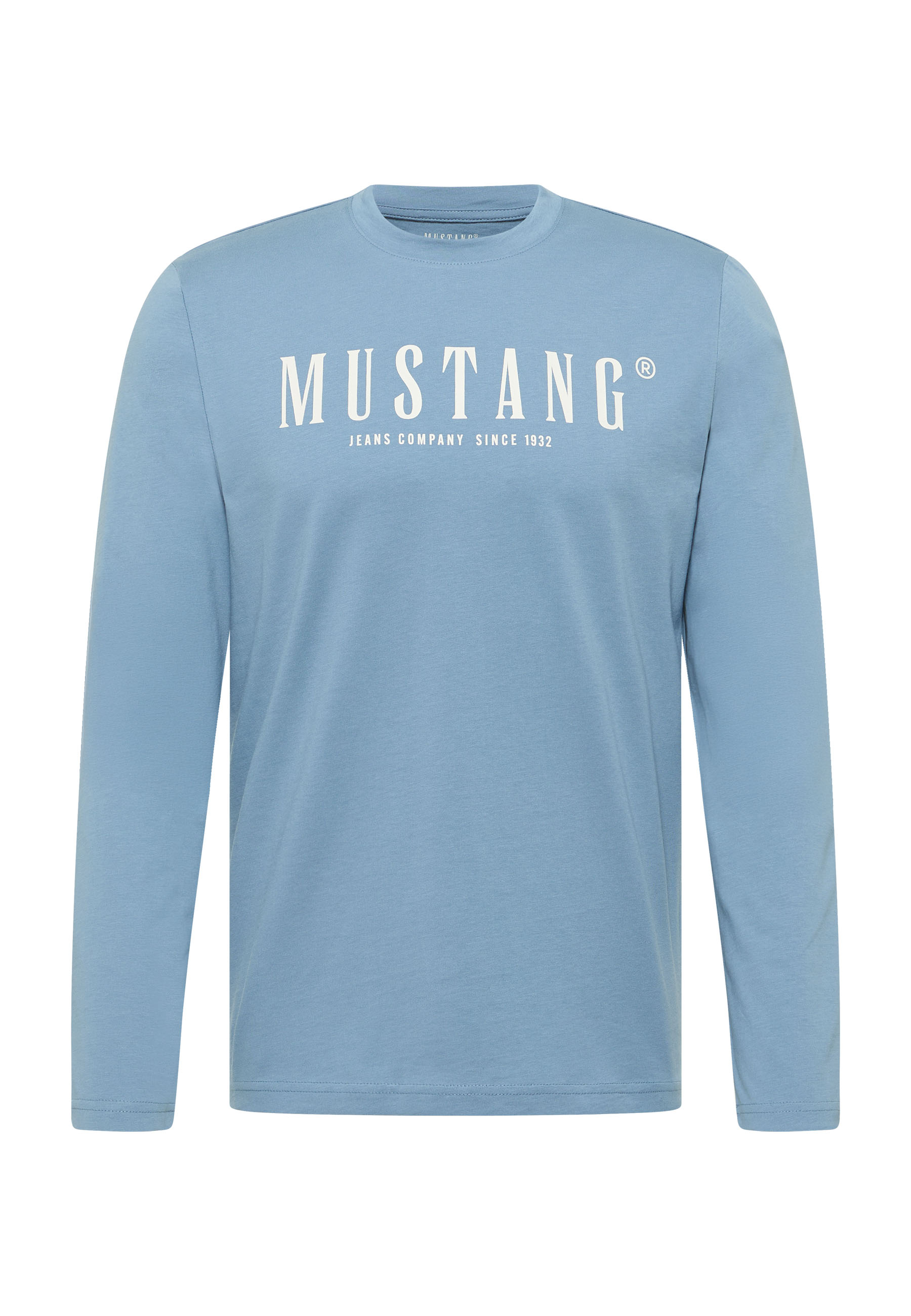Langarmshirt, Rundhals, Blau, Print Mustang, Bequeme Passform