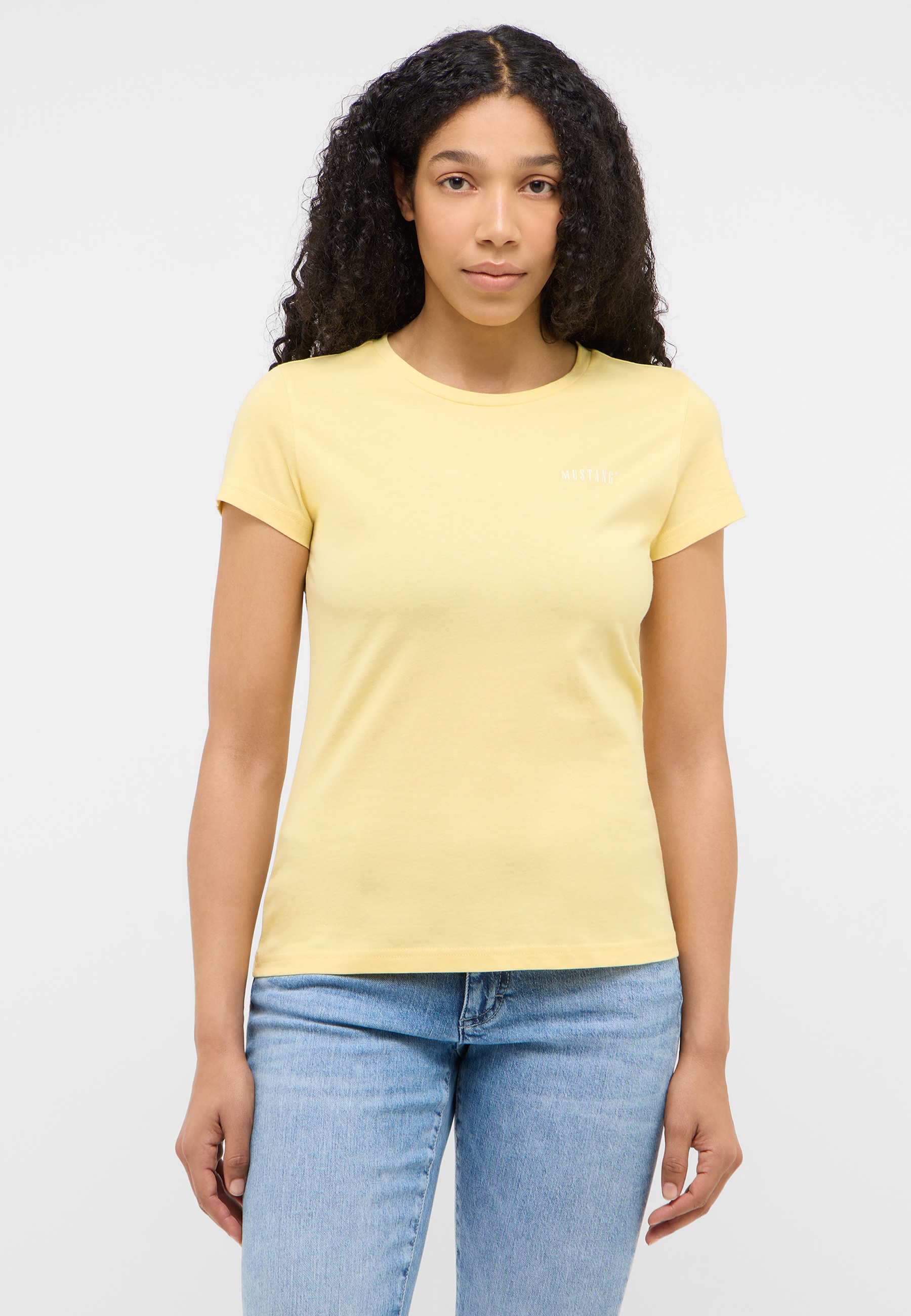 T-Shirt, Kurzarm, Pastell, Gelb, Logo-Print