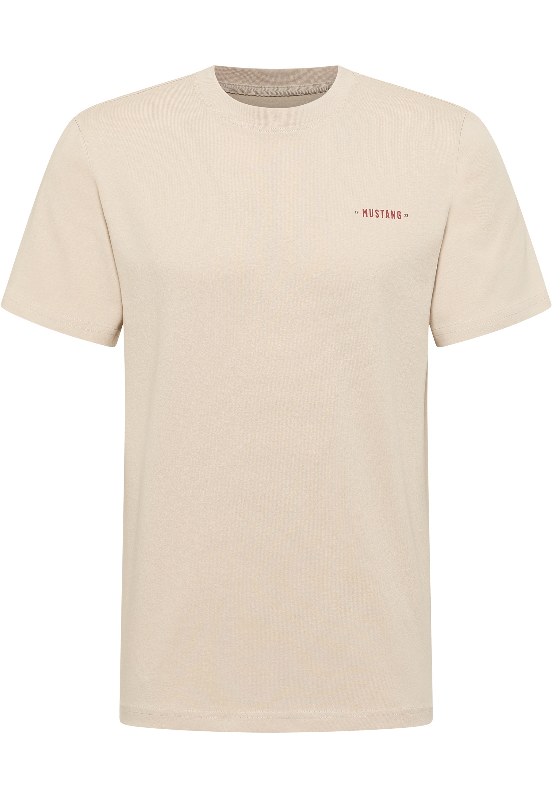 T-Shirt, Beige, Kurzarm, Streifenlos, Mustang-Logo?