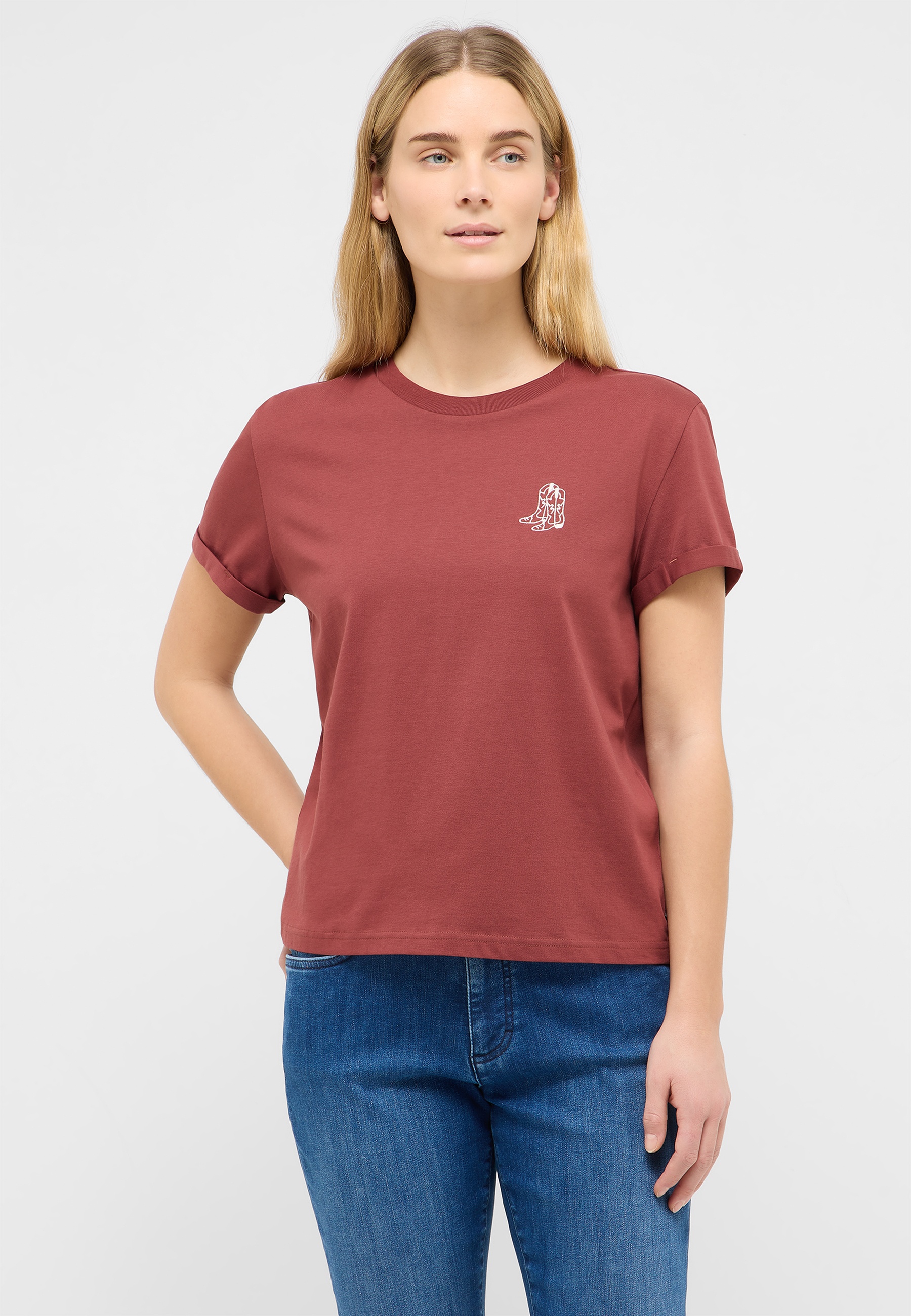 t-shirt, short sleeve, crew neck, solid color, brick red