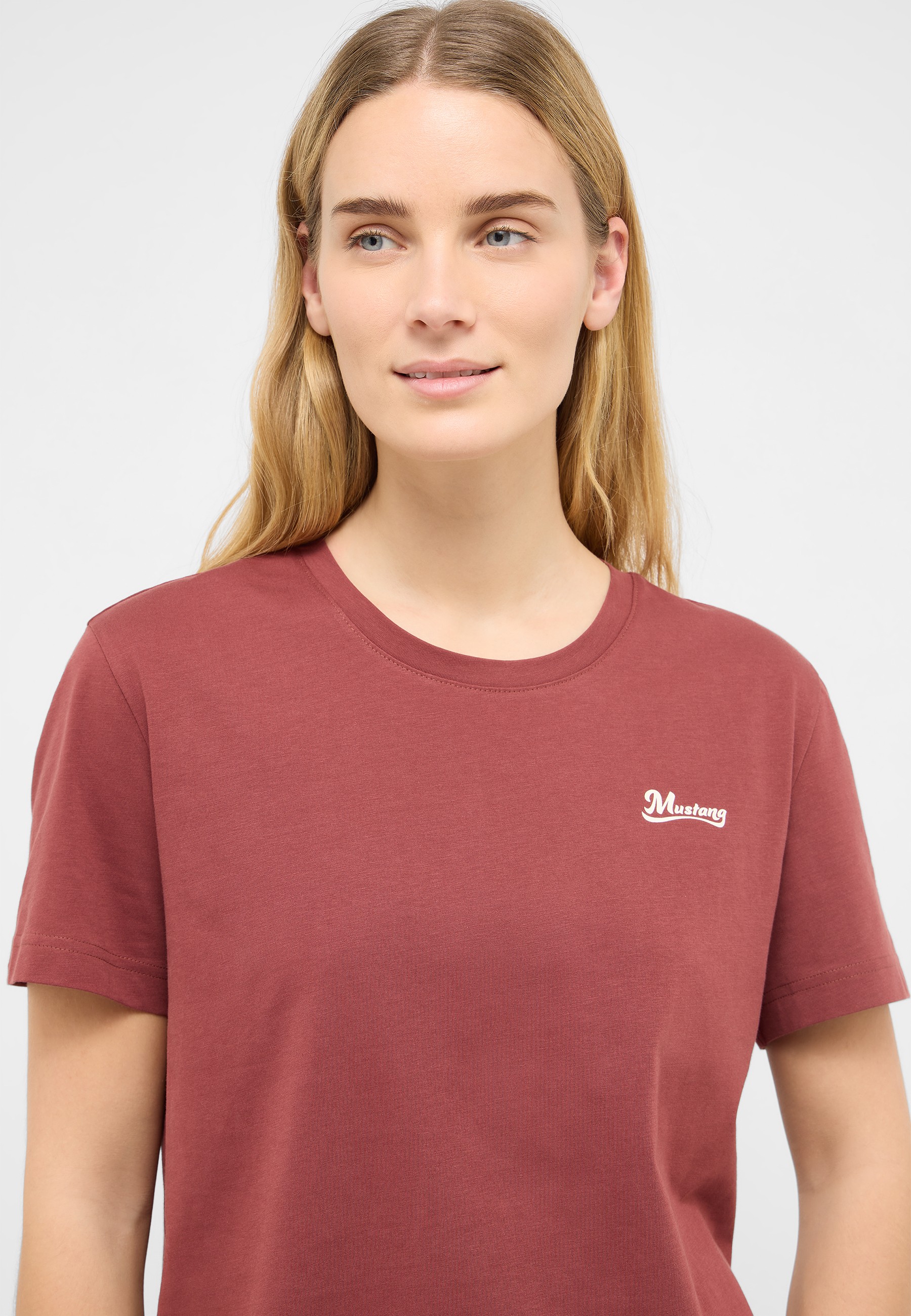 T-Shirt, Rundhals, Kurzarm, Unifarben, Mustang-Logo