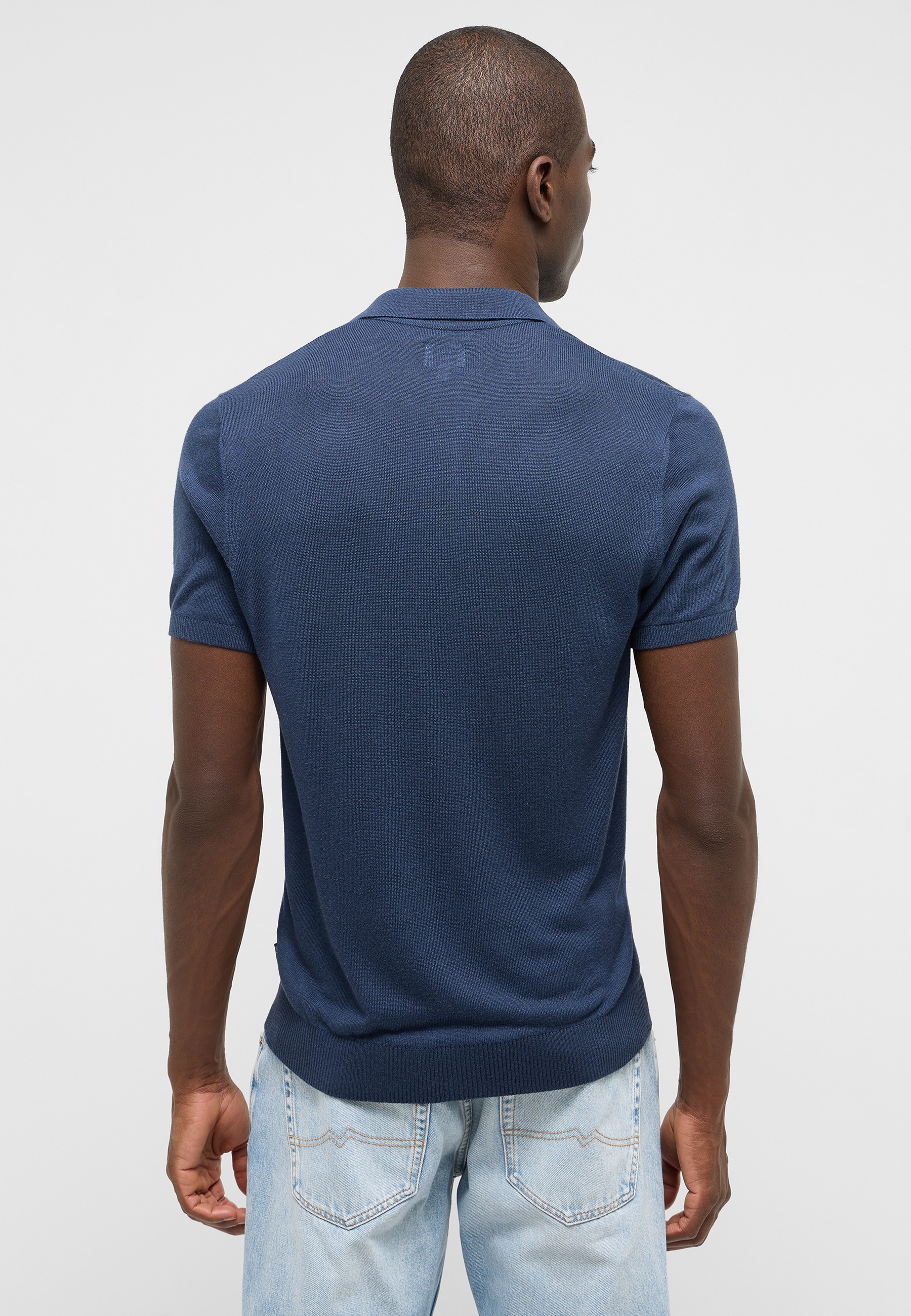 Polohemd, Kurzarm, strick, Navy, Rückenansicht