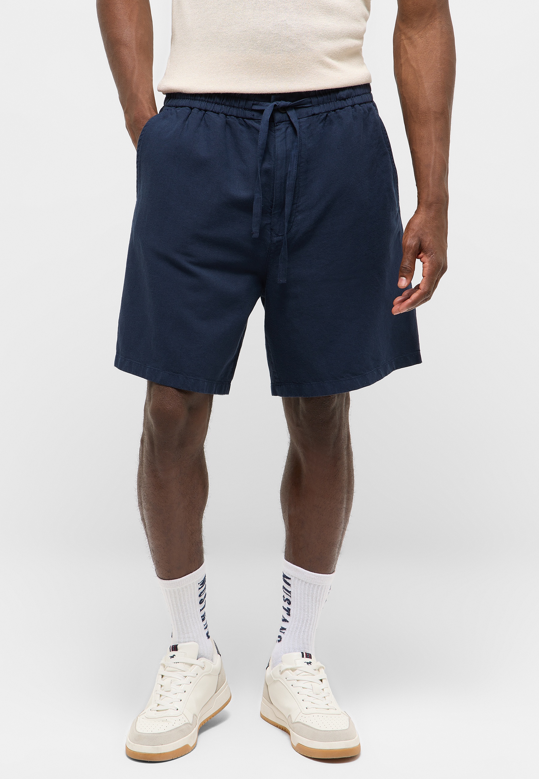Shorts, Navy, Drawstring, Knit, Casual