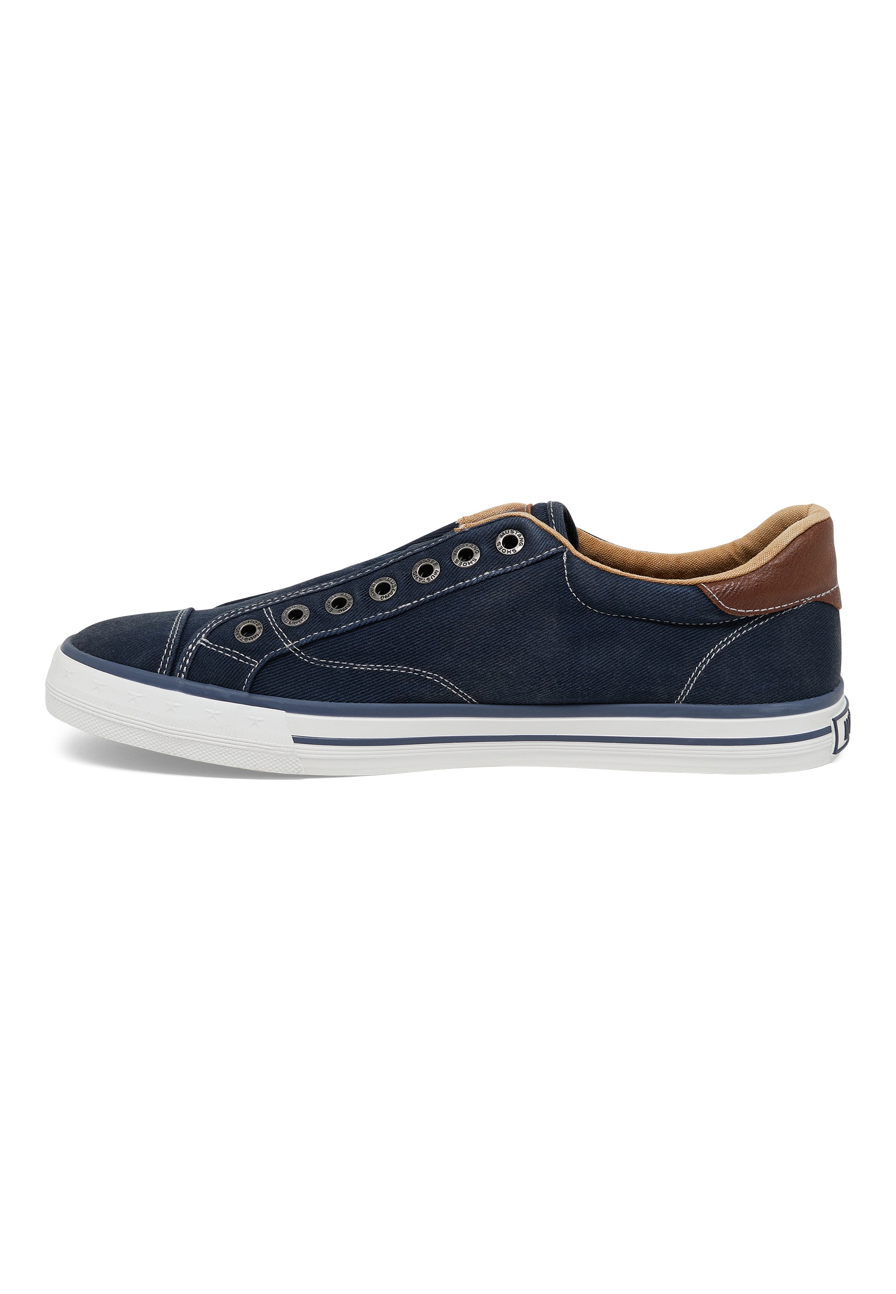 Sneaker, Canvas, Navy, Low-top, Brown heelcap