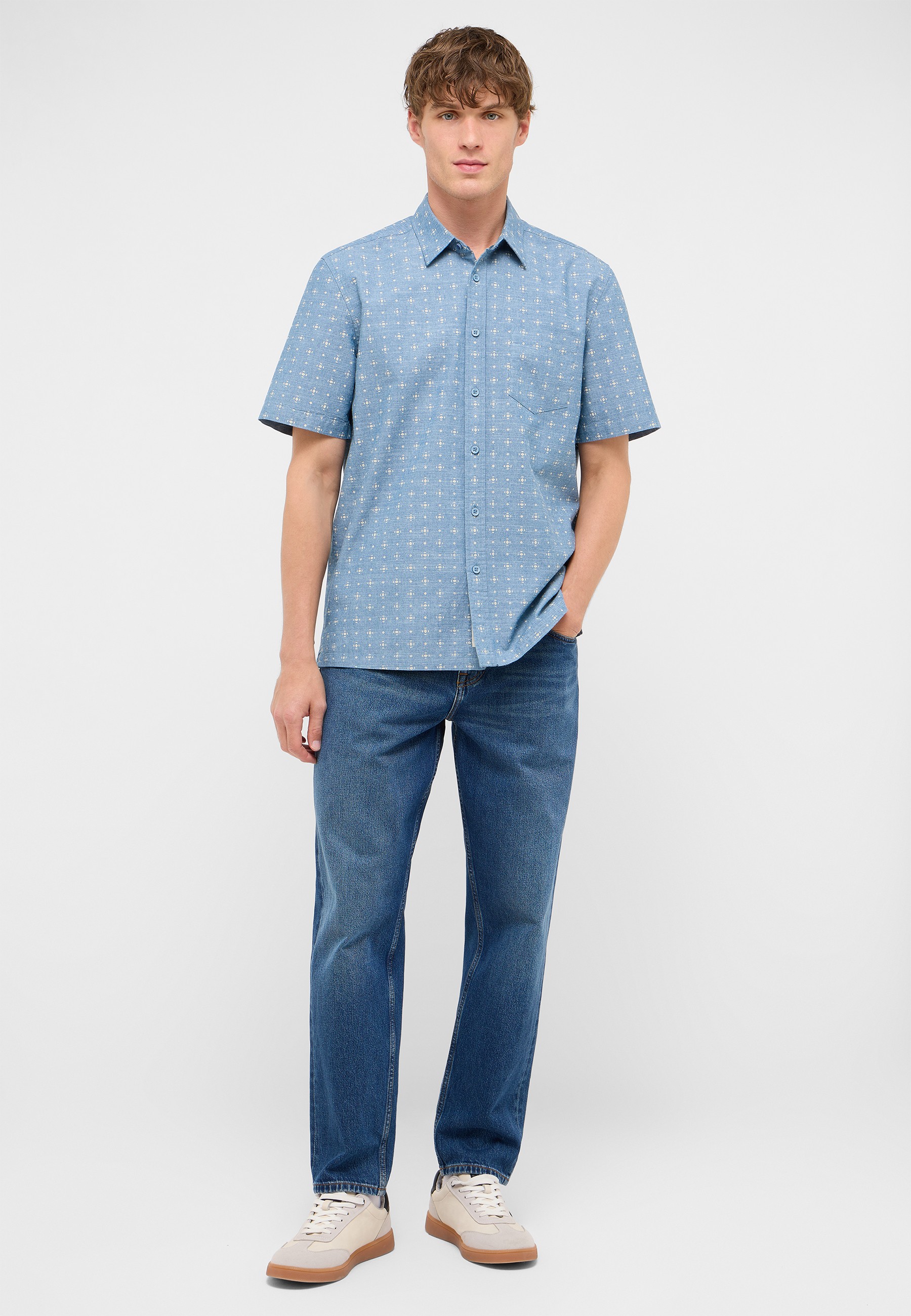 kurzärmligeshemd, Knopfleiste, gemusterteshemd, hellblau, casualwear