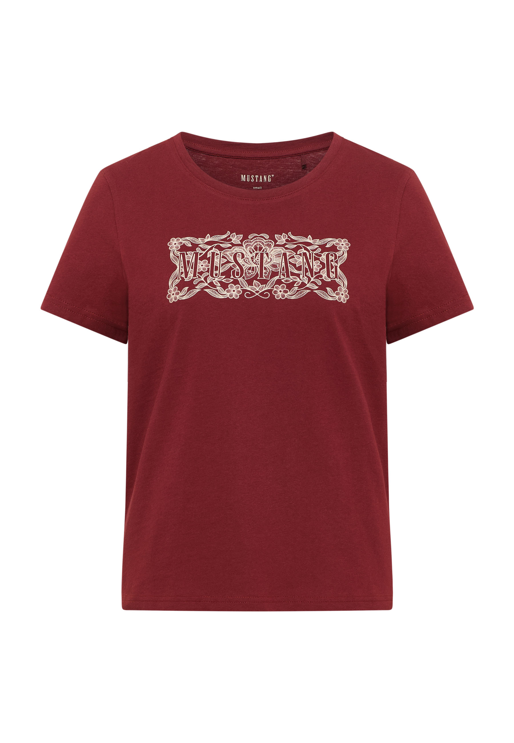 T-Shirt, Crewneck, Short sleeve, Maroon, Mustang design