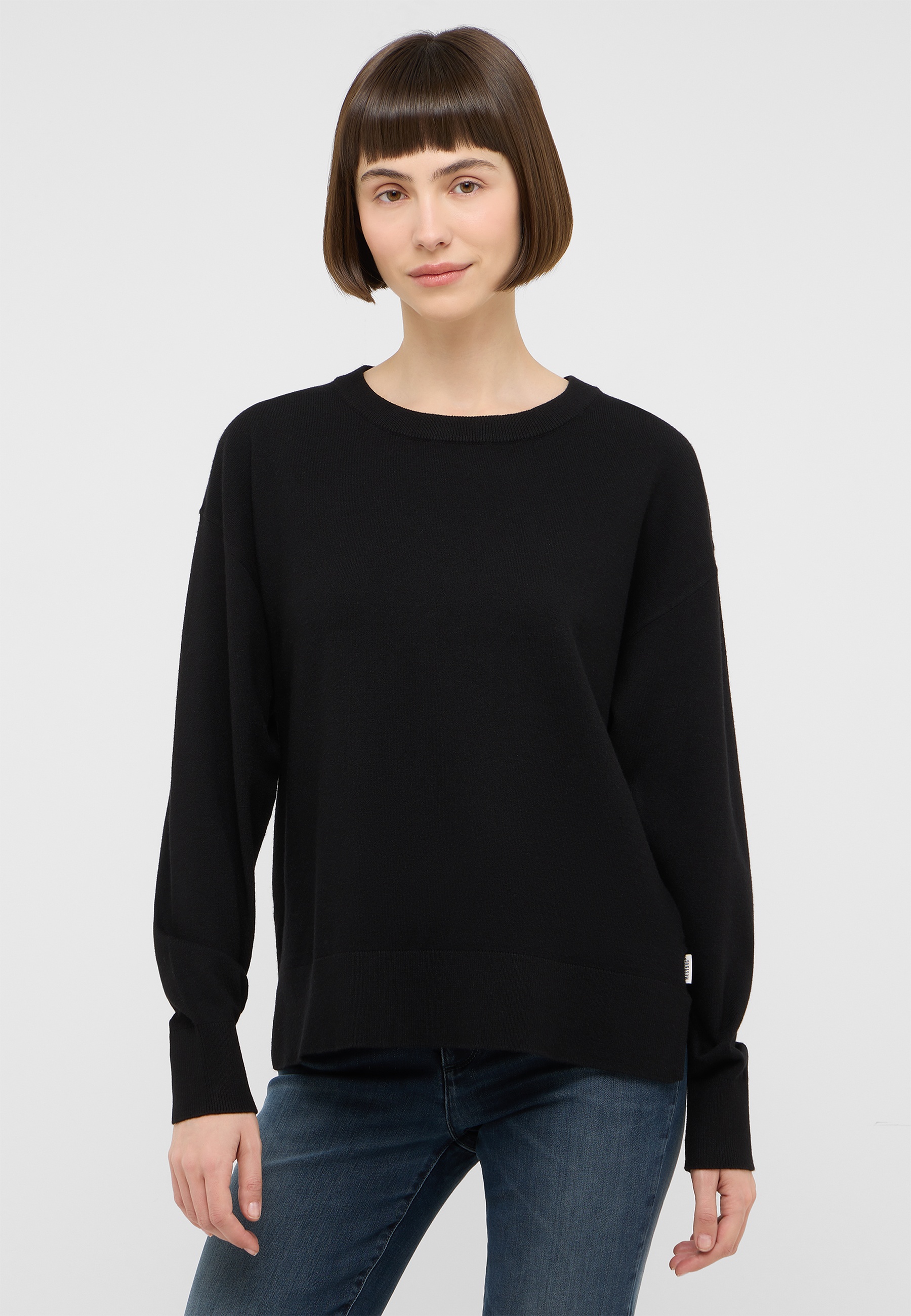 pulli, schwarz, langarm, gerader schnitt, baumwolle