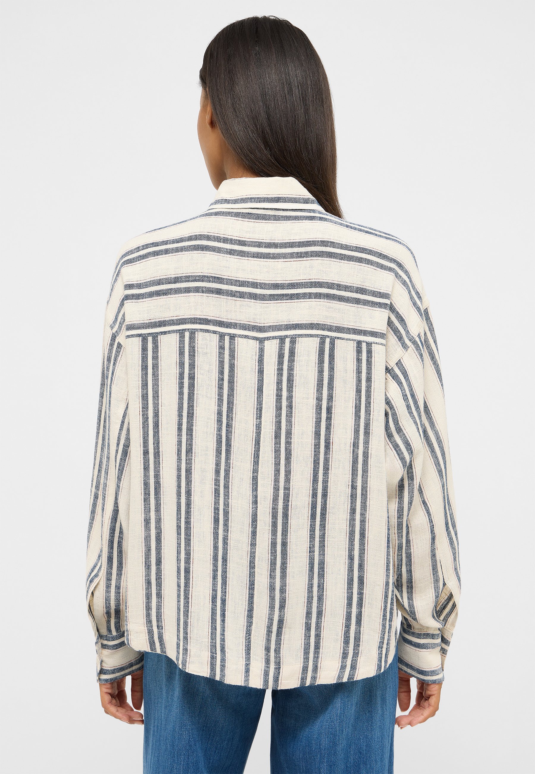 Leinen, gestreift, oversized, Hemd, blau