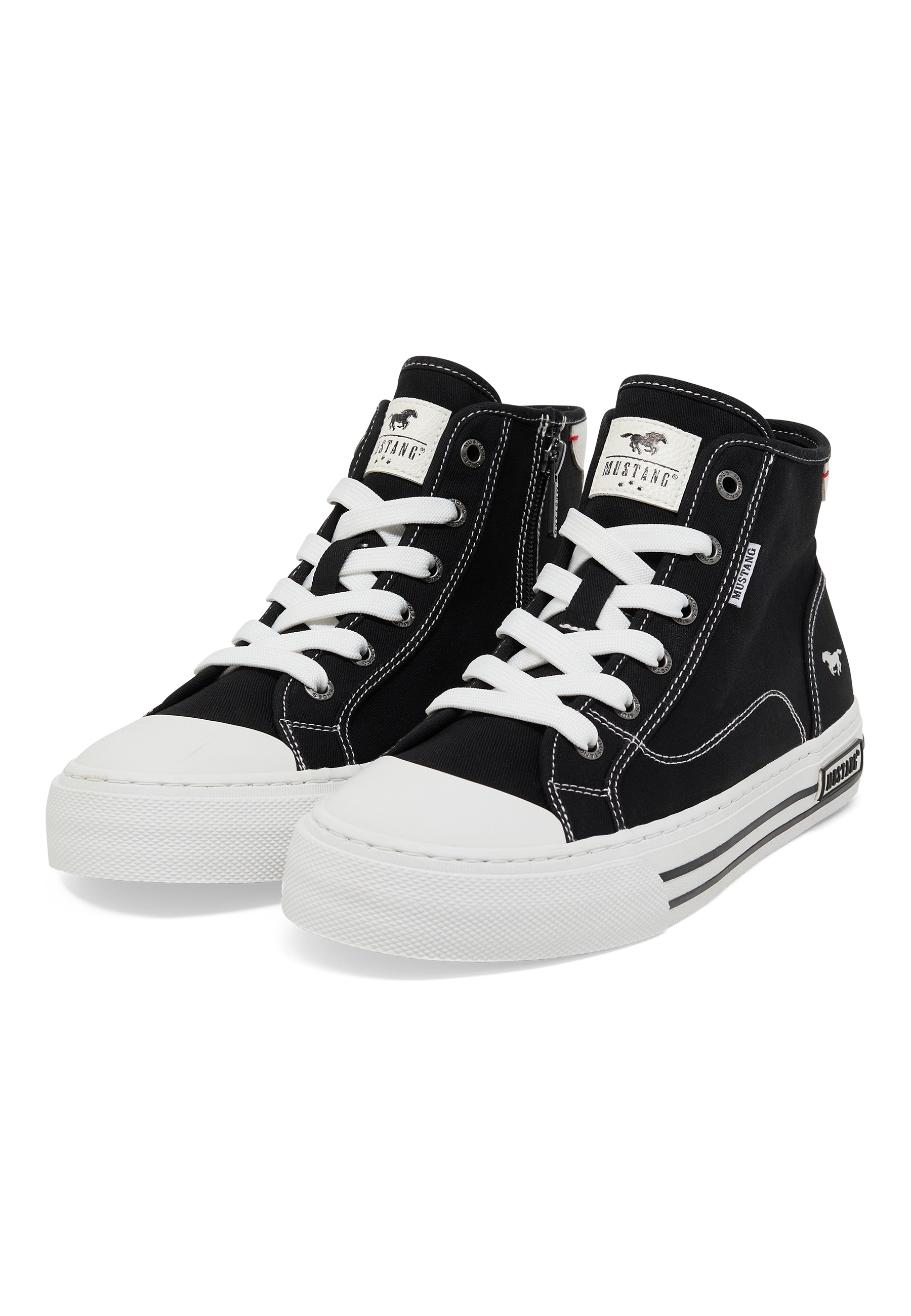 Sneaker, High-top, Schwarz, weiße Sohle, Schnürschuh