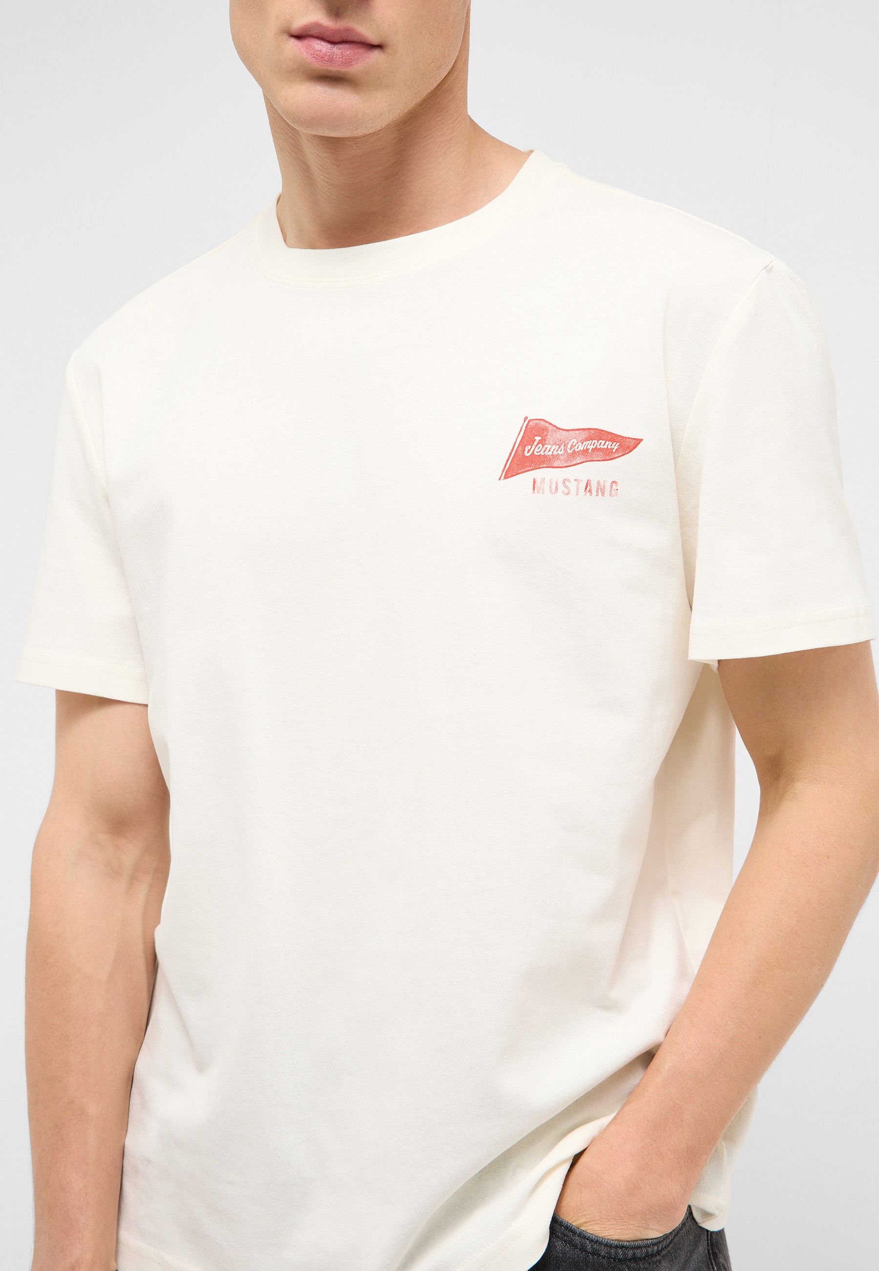 T-Shirt, Rundhalsausschnitt, Kurzarm, Weiß, kleines Grafiklogo