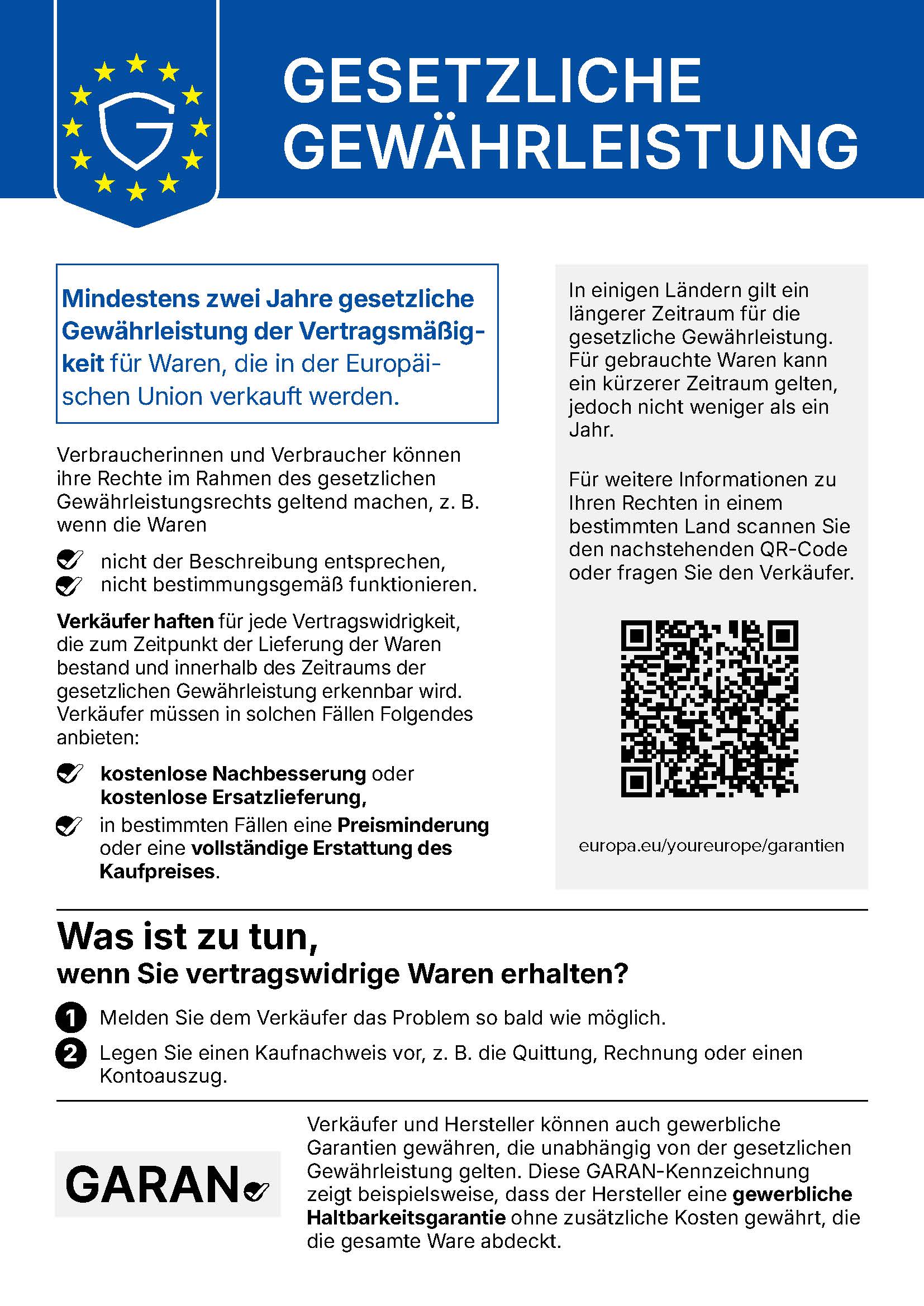 EU-Gewährleistungslabel Details