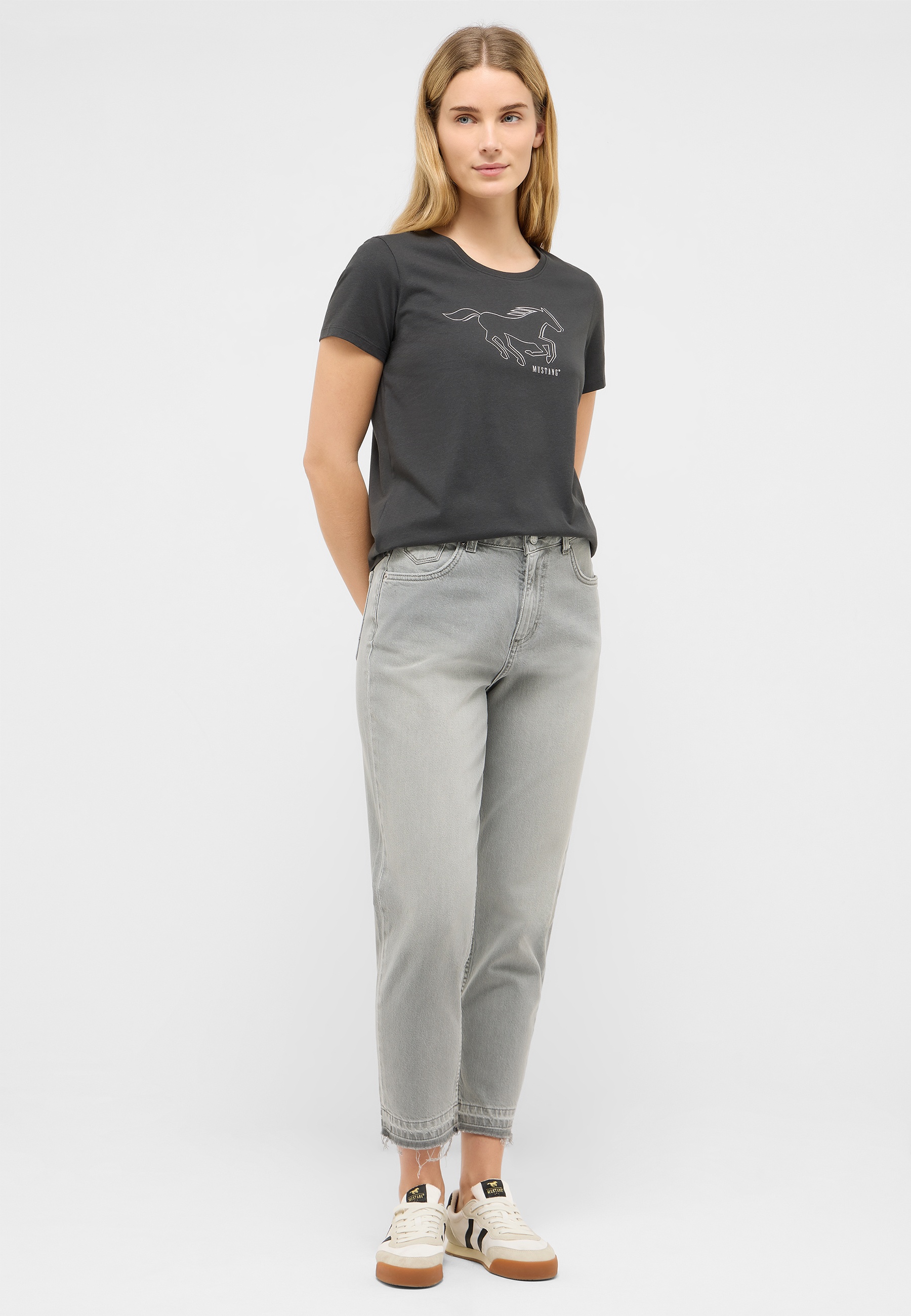 t-shirt, graphic tee, kurzarm, dunkelgrau, frau
