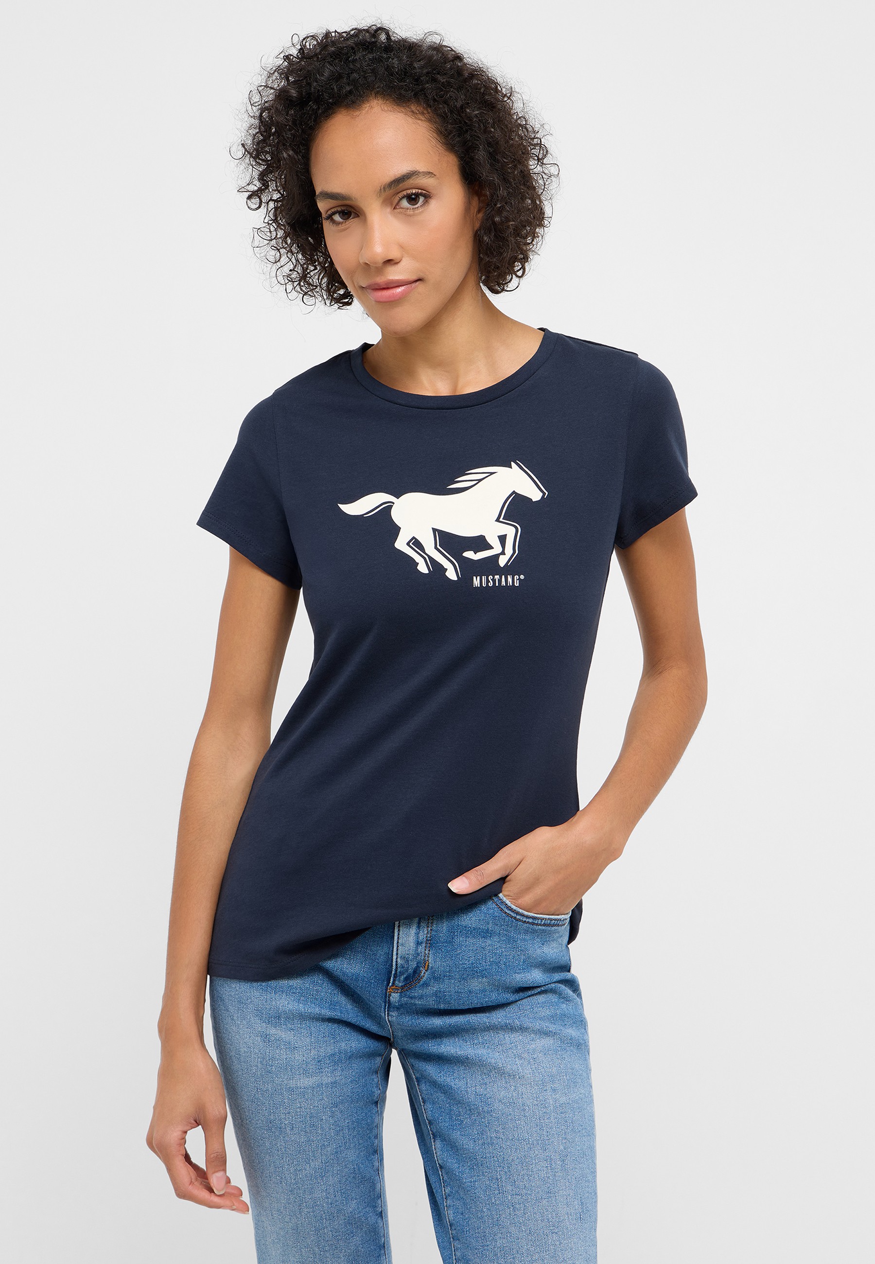t-shirt, mustang, graphic, kurzarm, navy