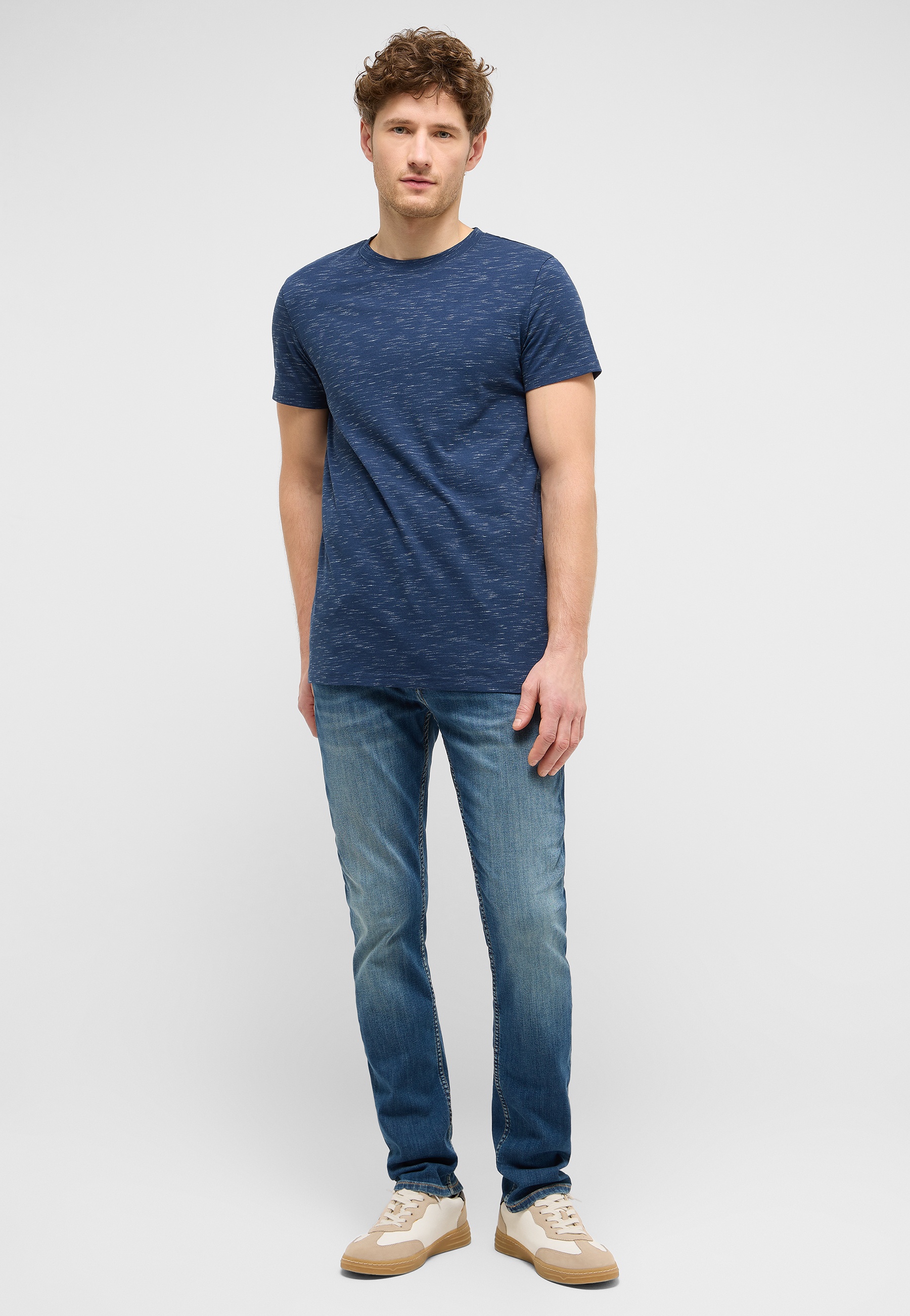 T-Shirt, Kurzes Ärmel, Rundhals, Blau, Strickstoff