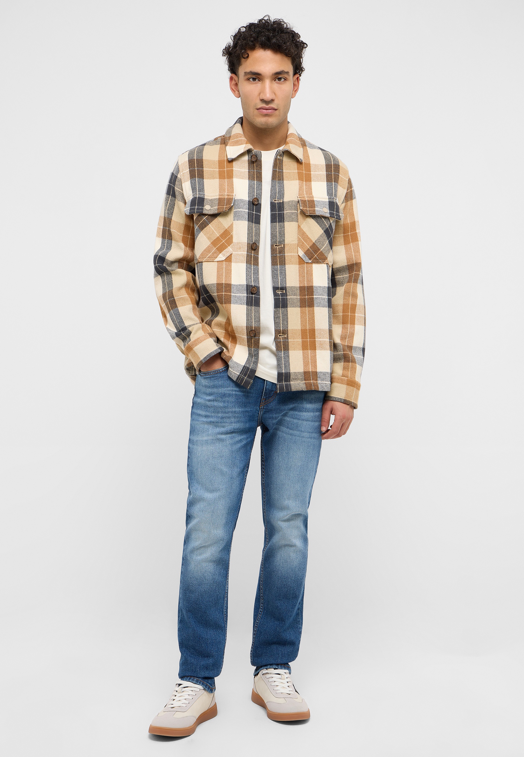 Quadrierte Muster, Flanell, Jacke, Knopfverschluss, Neutral