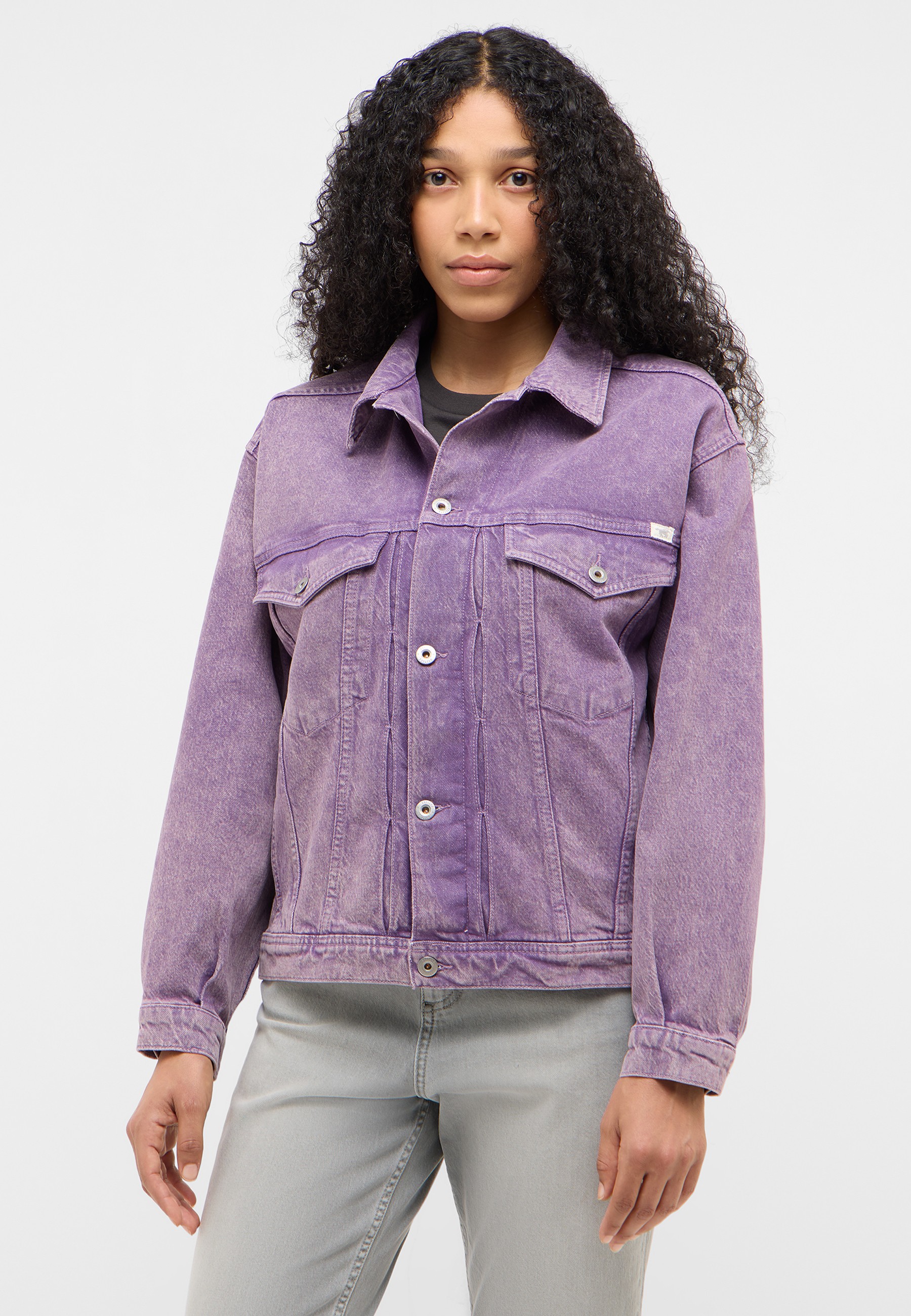 jacke, jeansjacke, lila, oversize, knopfleiste